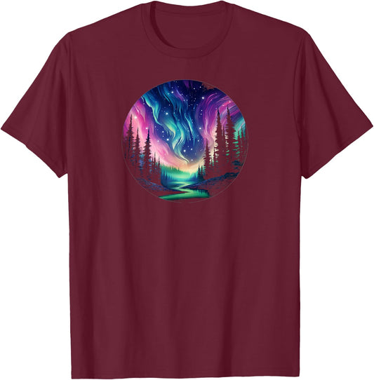 Aurora Borealis Night Sky Northern Lights T-Shirt - T-Shirt | Maroon