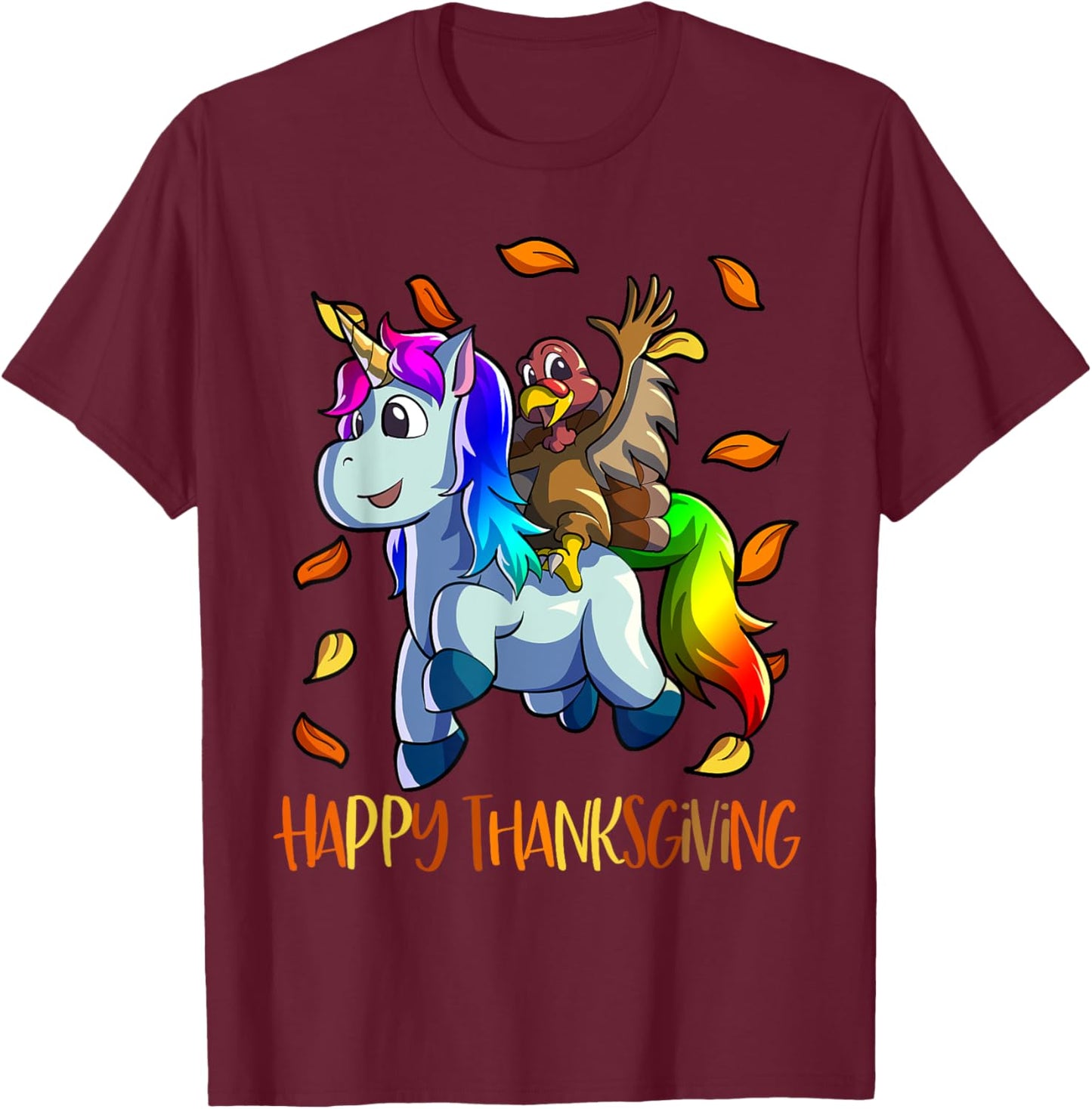 Unicorn Thanksgiving Shirt Girls Kids Unicorn Turkey T-Shirt - T-Shirt | Maroon