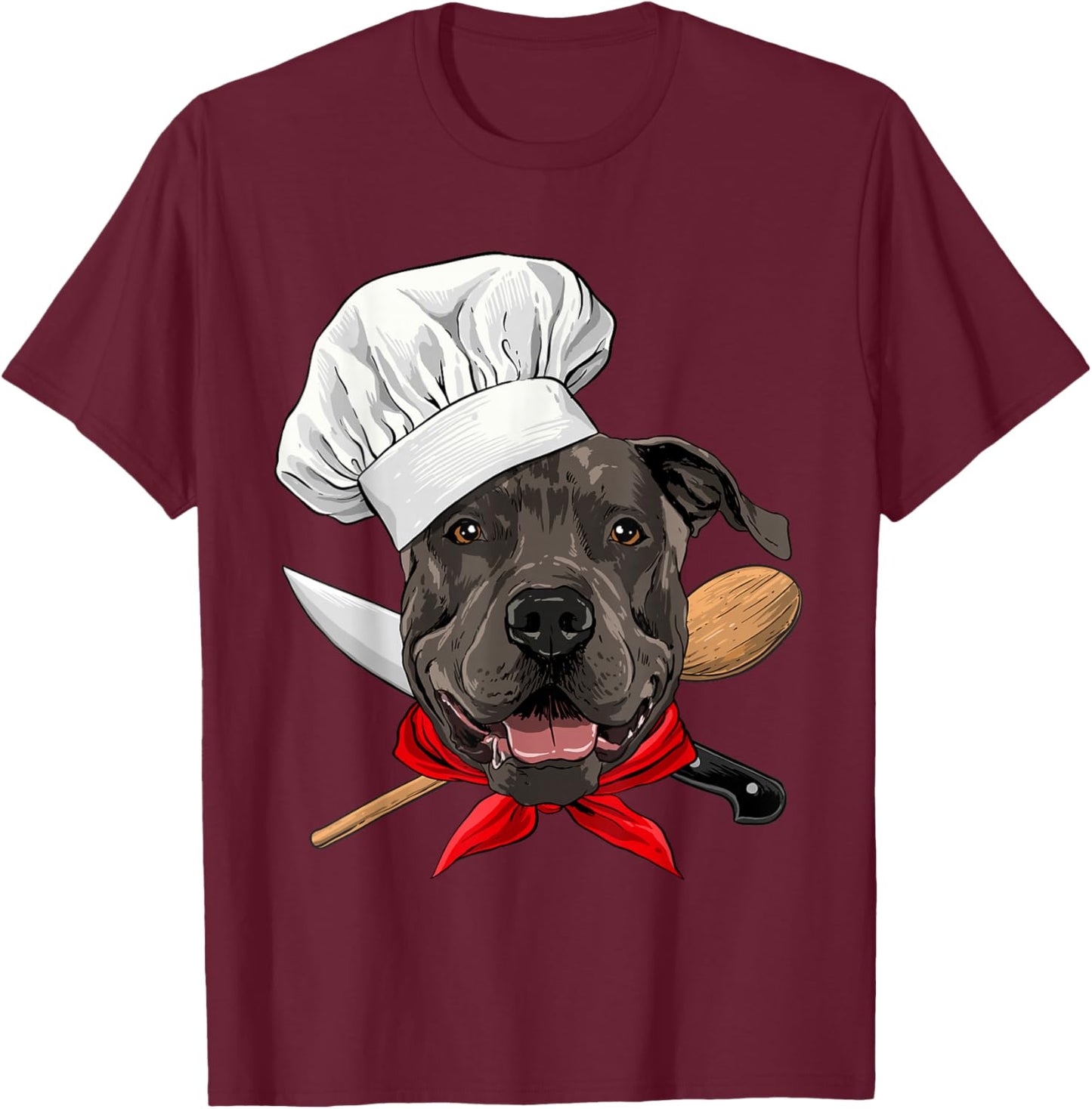 Pit Bull Chef Dog, Cooking Baking Lover T-Shirt - T-Shirt | Maroon