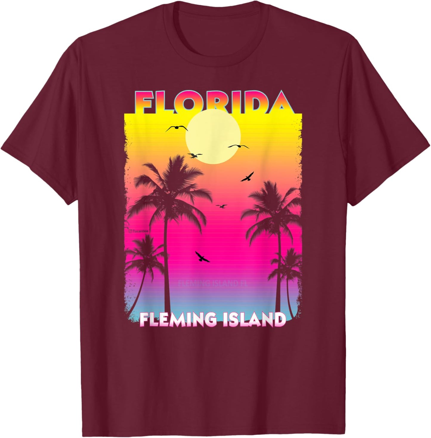Fleming Island Florida Fl summer vintage Sunset Women Kids T-Shirt - T-Shirt | Maroon