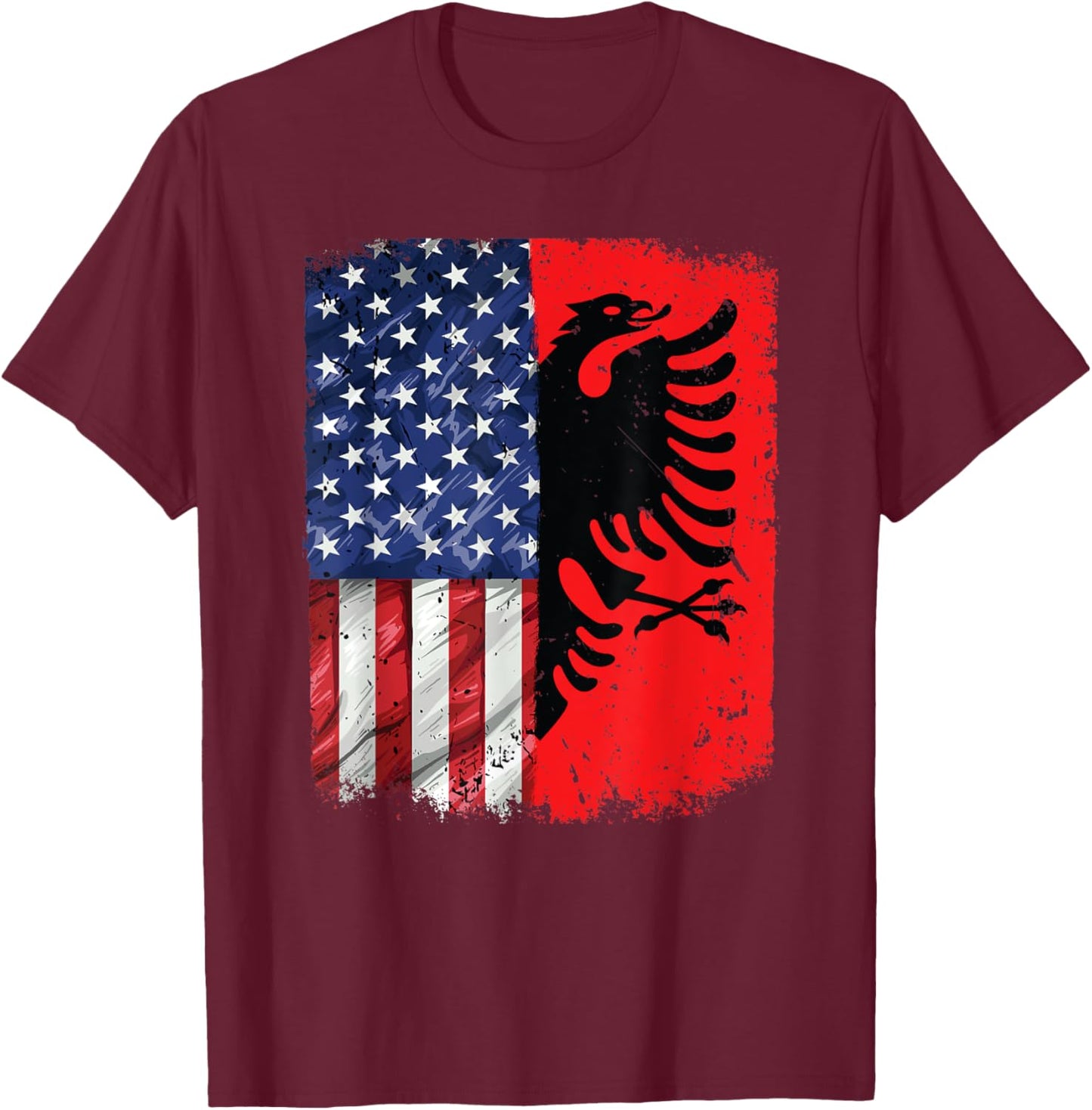 Albania USA Flag Patriotic Albanian American Flag T-Shirt - T-Shirt | Maroon