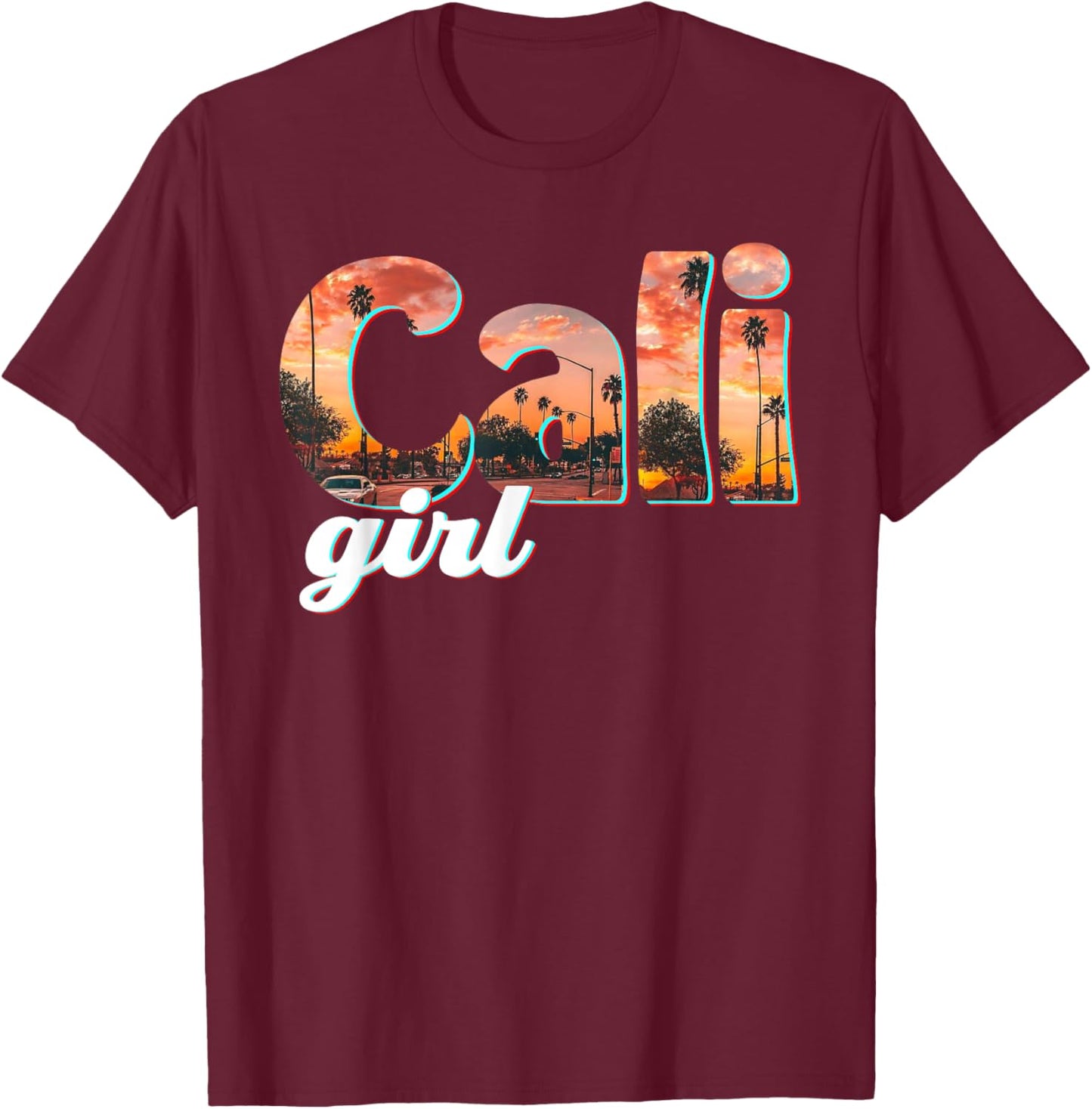 Cali Girl Vintage California Palm Trees Summer Gift T-Shirt - T-Shirt | Maroon