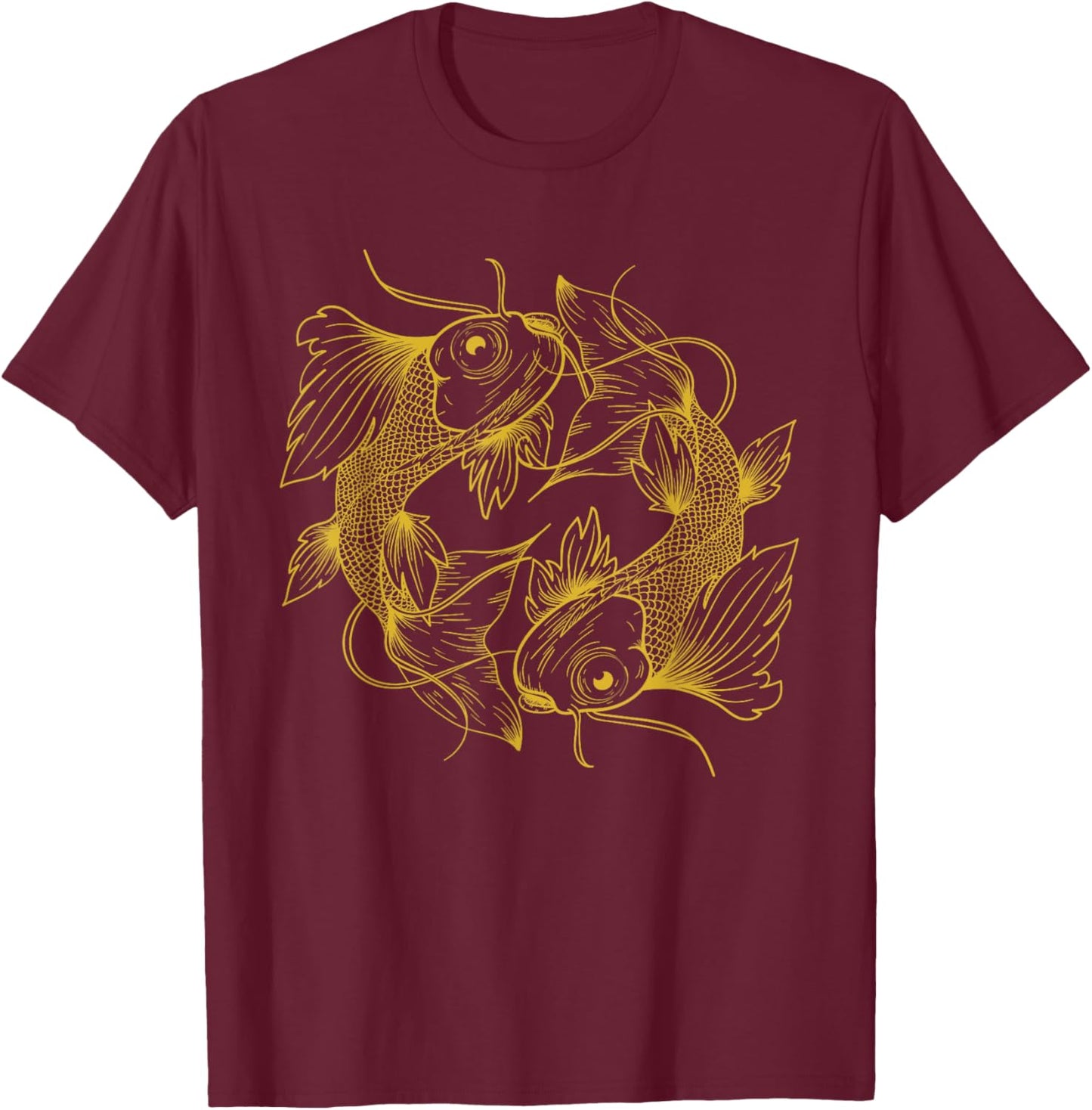 YUKI SOCIETY Japanese Koi Carp Fish - -Adults, Black, Small T-Shirt - T-Shirt | Maroon