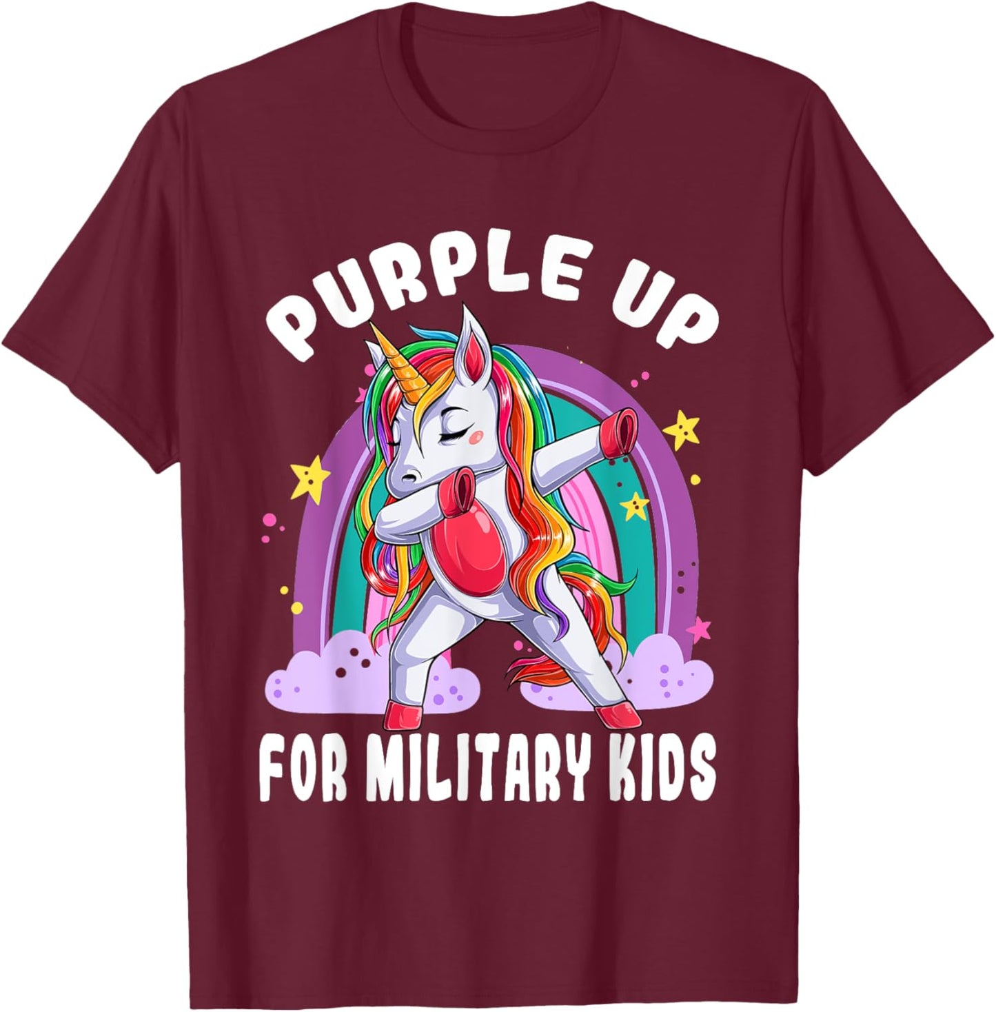 Awareness Month Purple Up Military Child Purple-Up Unicorn T-Shirt - T-Shirt | Maroon