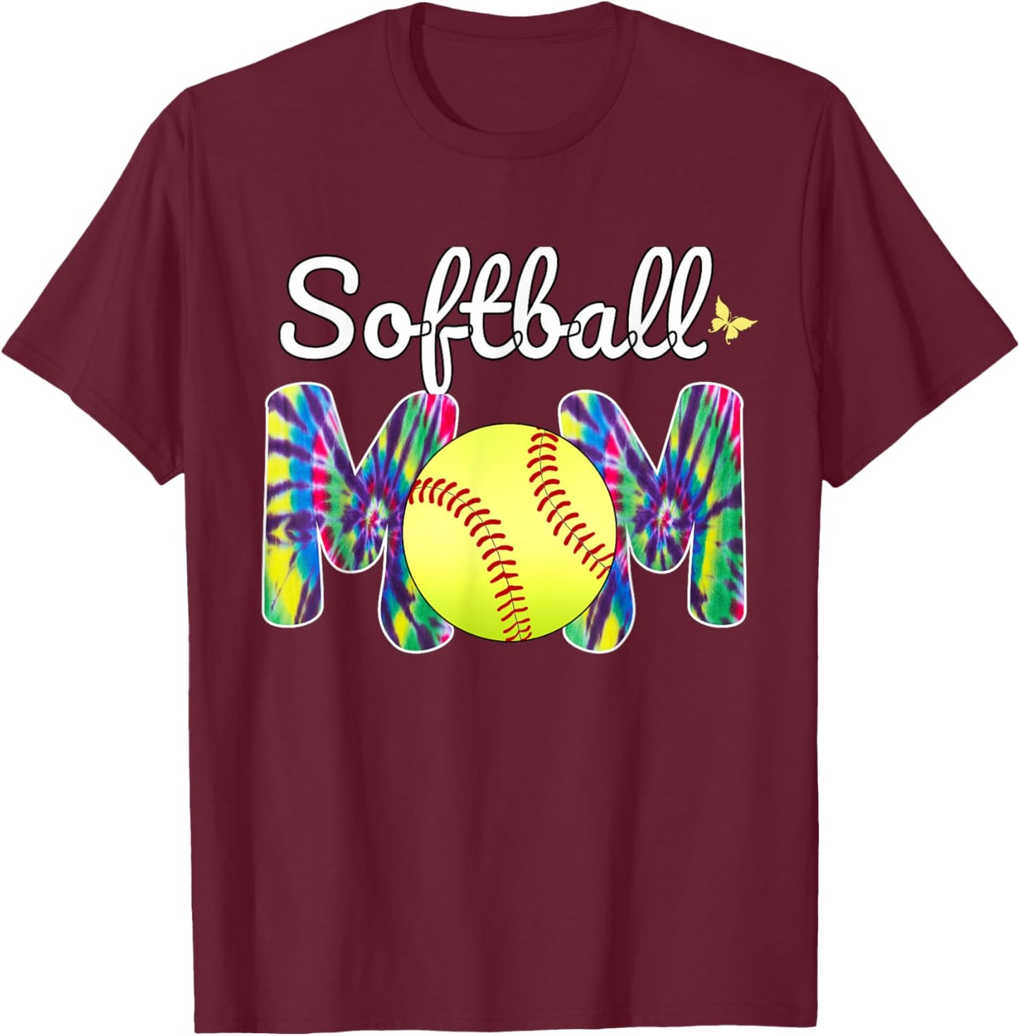 Baseball Mom Love Tie Dye Softball Mom Mothers Day 2024 T-Shirt - T-Shirt | Maroon