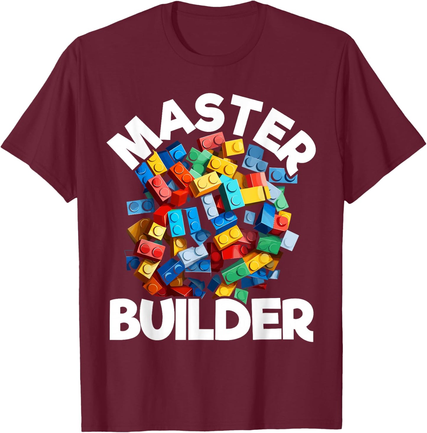 Master Builder Bricks Blocks Play Toys T-Shirt - T-Shirt | Maroon