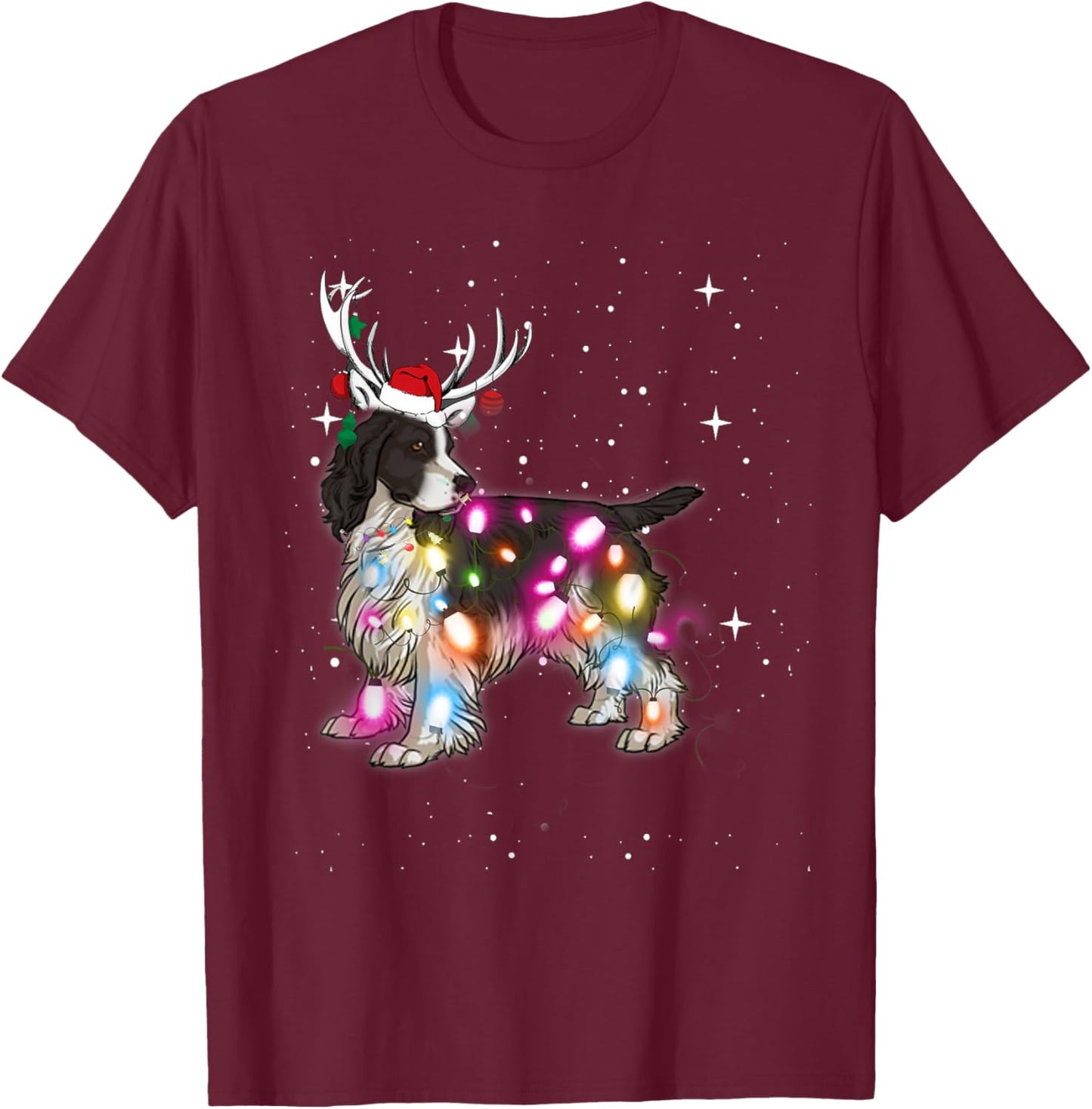 English Springer Spaniel Christmas Lights Pajama Funny Dog Women Kids T-Shirt - T-Shirt | Maroon
