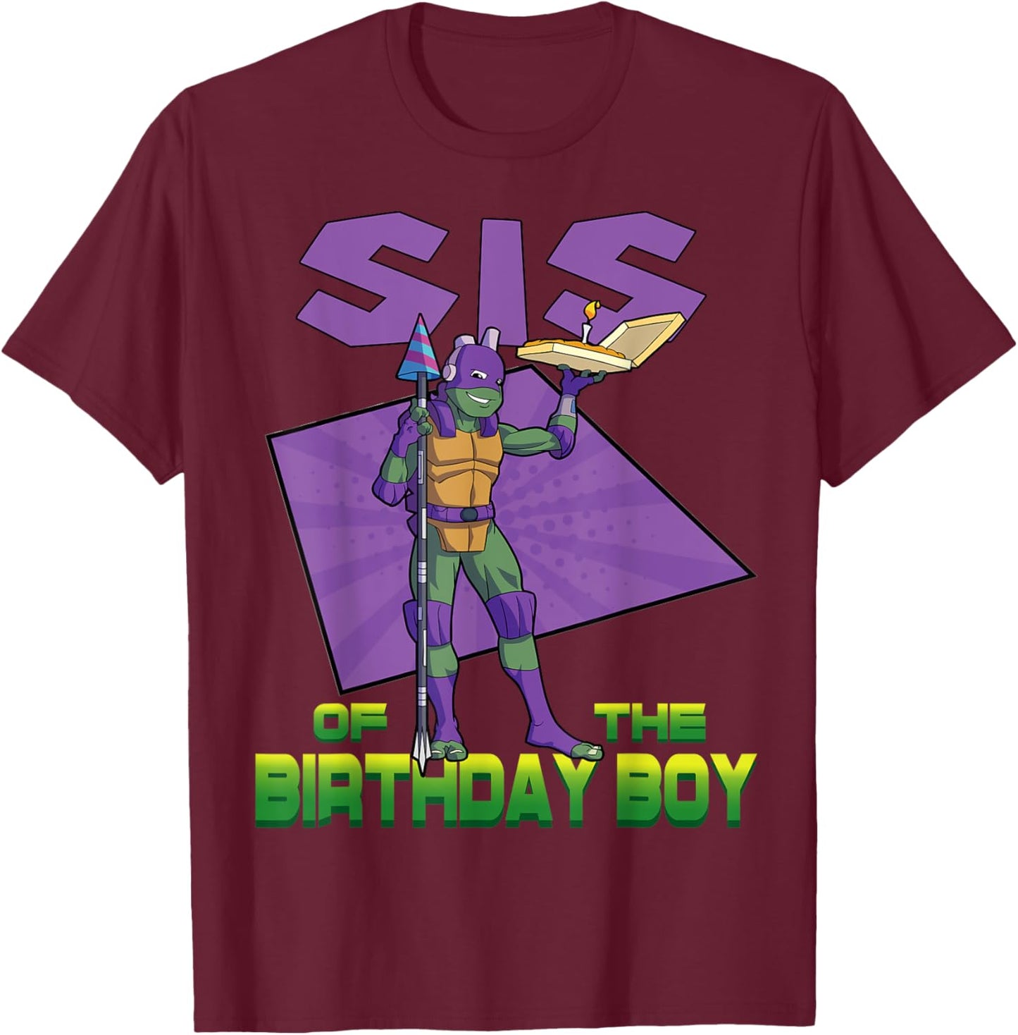 Mademark x Teenage Mutant Ninja Turtles - Donnie Sister of the Birthday Boy Pizza Theme Party T-Shirt - T-Shirt | Maroon