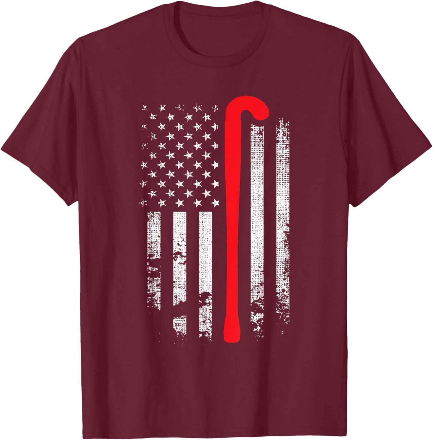 Patriotic Field Hockey Player Hockey Fan USA Flag T-Shirt - T-Shirt | Maroon