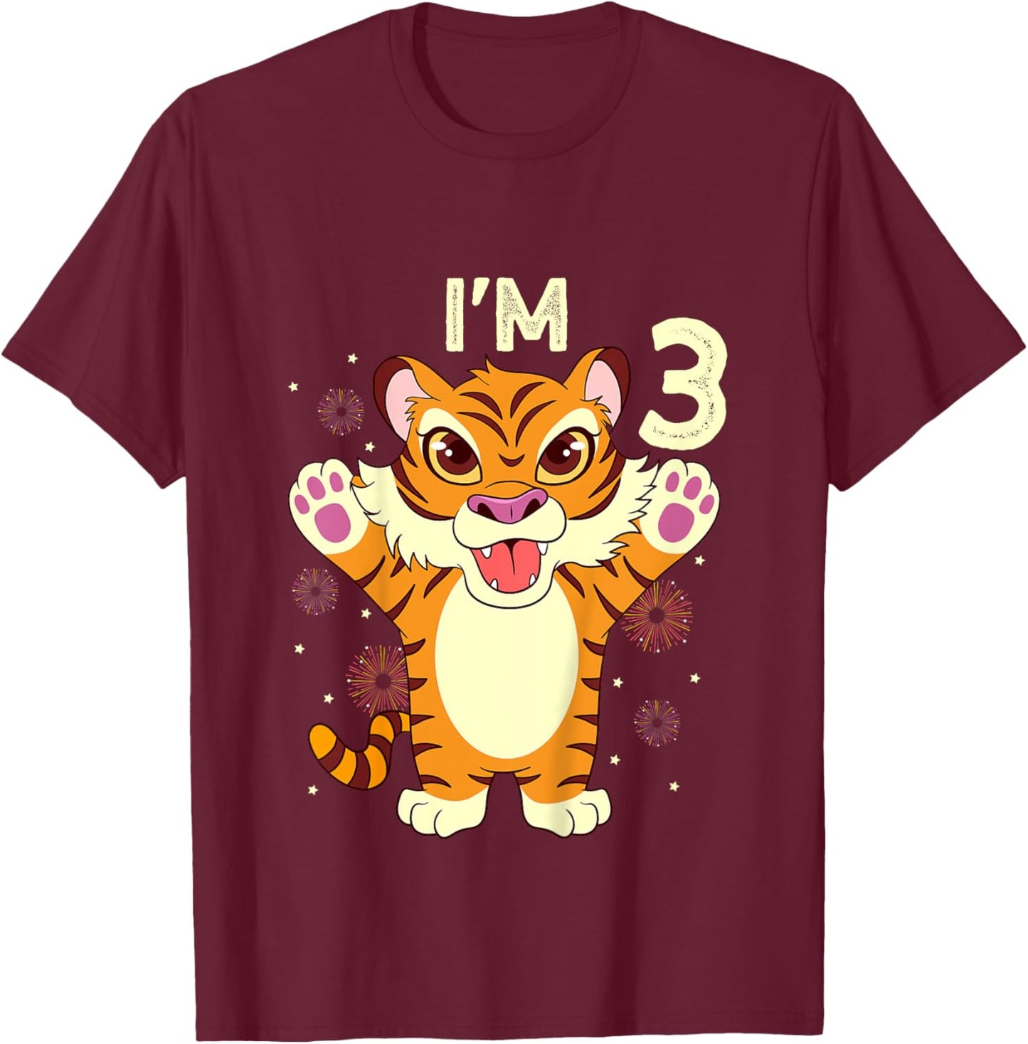 Kids i'm 3 - Tiger 3rd Birthday 3 Years old T-Shirt - T-Shirt | Maroon