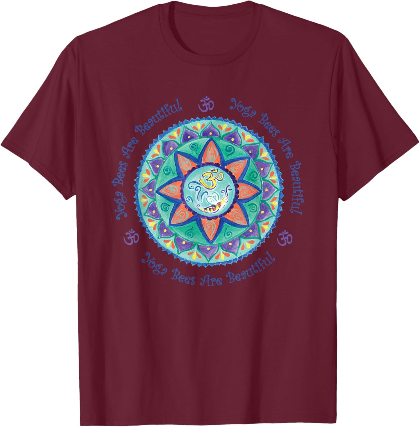 Yoga Bees Om Mandala T-Shirt - T-Shirt | Maroon