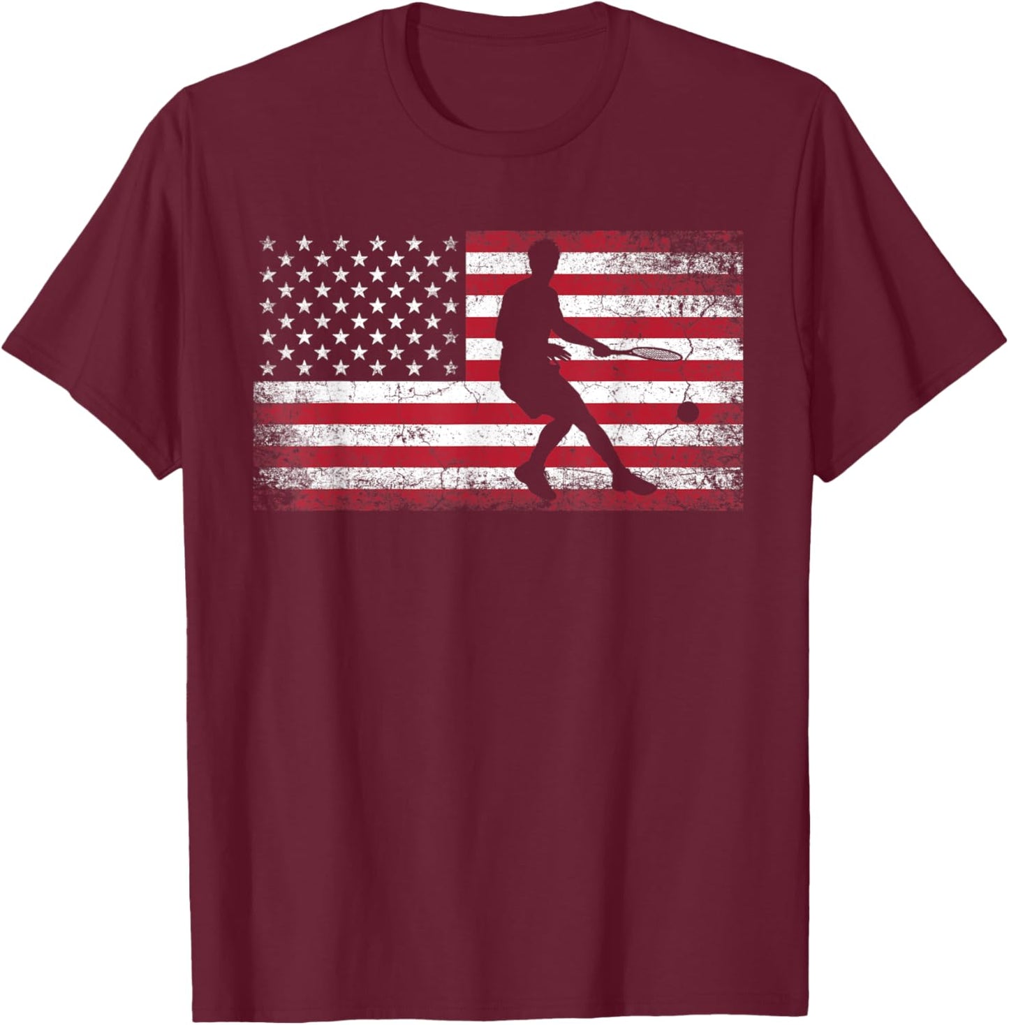Tennis Racket Ball 4th of July Shirt American Flag America Kids Men T-Shirt - T-Shirt | Maroon