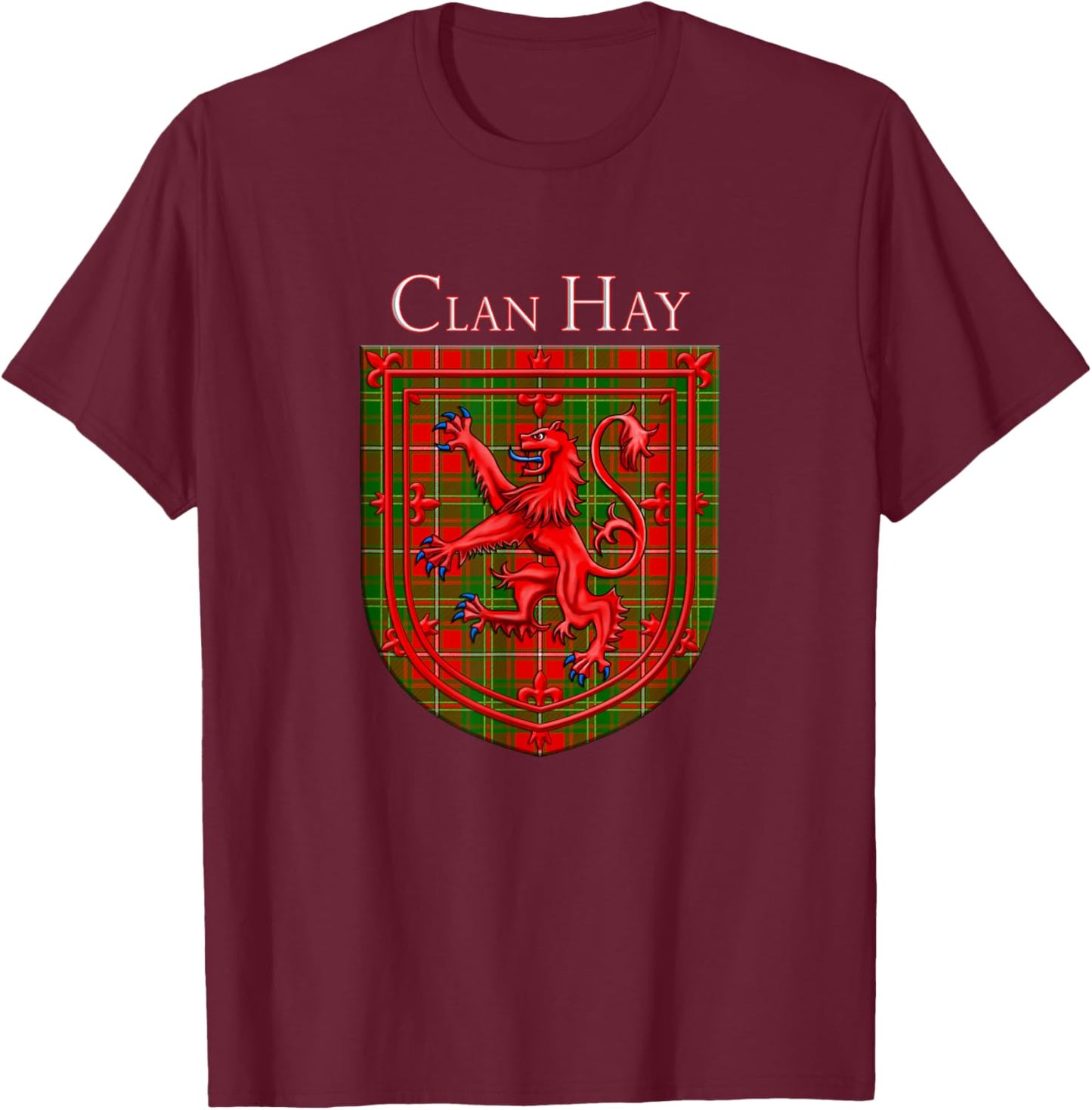 Hay Tartan Scottish Plaid Lion Rampant T-Shirt - T-Shirt | Maroon