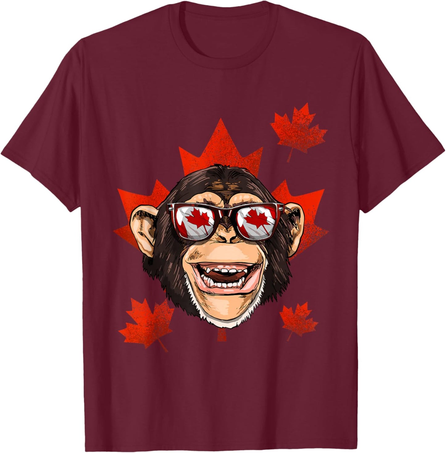 Canadian Monkey Maple Leaf Patriotic Canada Flag T-Shirt - T-Shirt | Maroon