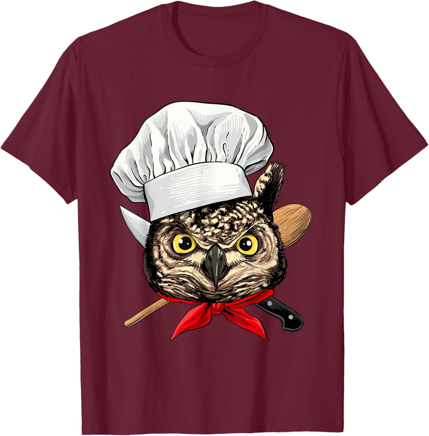 Owl Chef Wildlife Owl Bird, Cooking Lover T-Shirt - T-Shirt | Maroon
