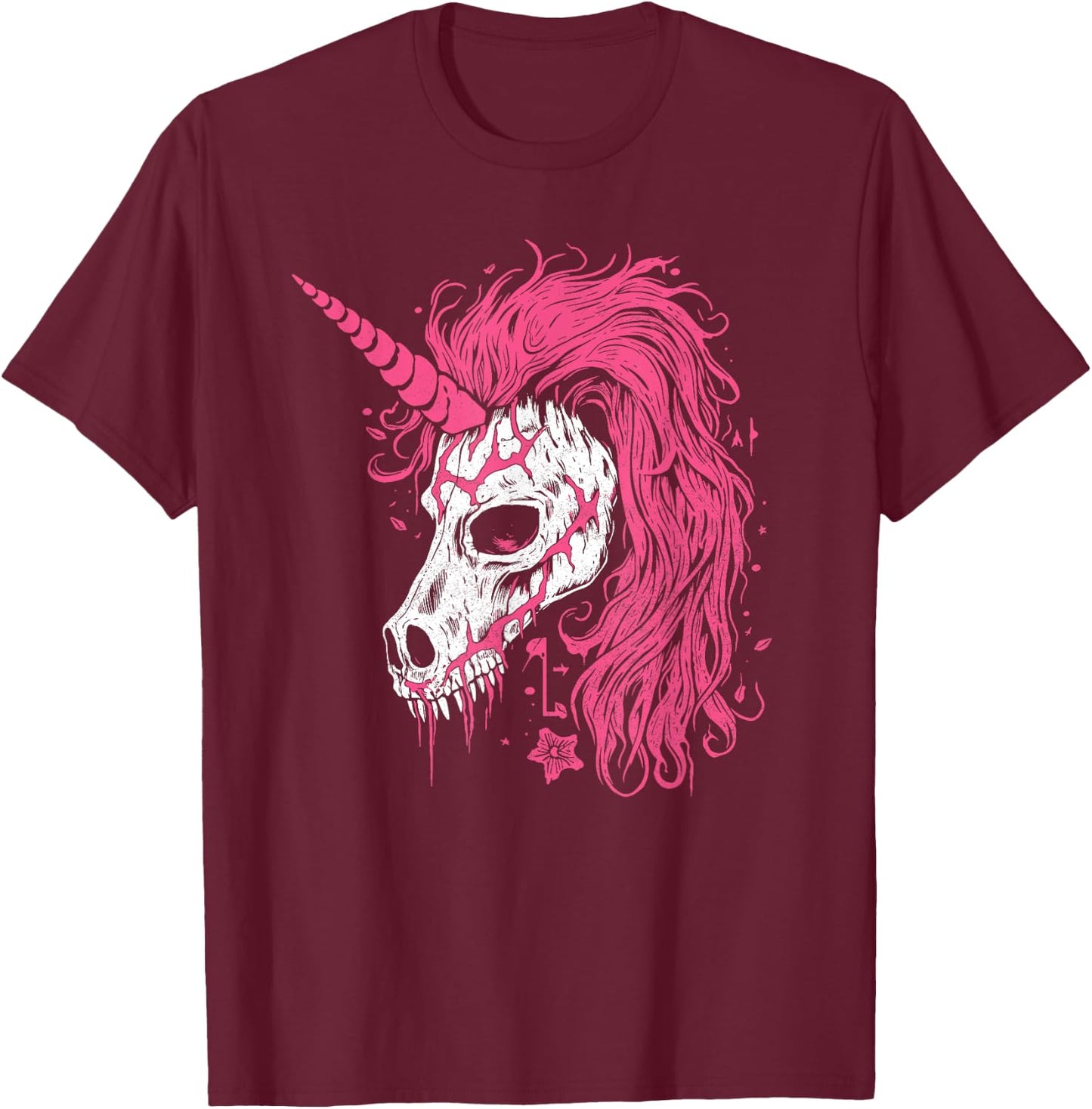 Awesome Unicorn Skeleton Skull Gothic Spooky Pink Halloween T-Shirt - T-Shirt | Maroon