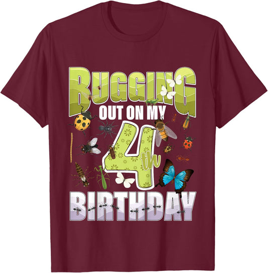 4 Year old Insect Lovers Bugging Out On My 4th Birthday Bug T-Shirt - T-Shirt | Maroon