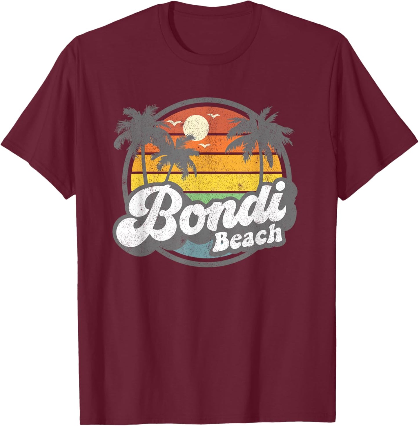 Bondi Beach Australia Retro 70s Vintage Beach Summer Gift T-Shirt - T-Shirt | Maroon