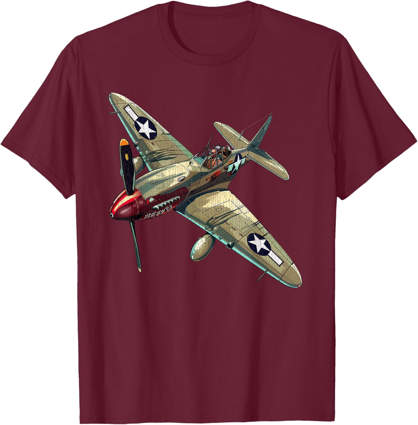 Military F&L Design Co. WW2 Warbirds P40 Warhawk Plane Aircraft Aviation Hobbyist , Small, Black T-Shirt - T-Shirt | Maroon