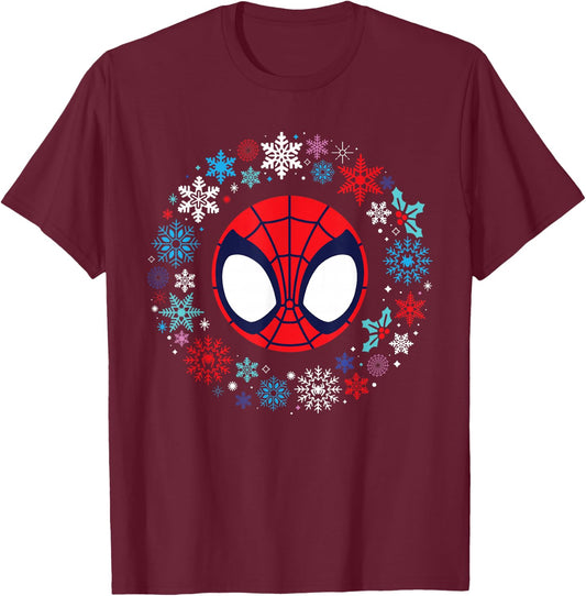 Marvel Spidey and His Amazing Friends Christmas Wreath T-Shirt - T-Shirt | Maroon