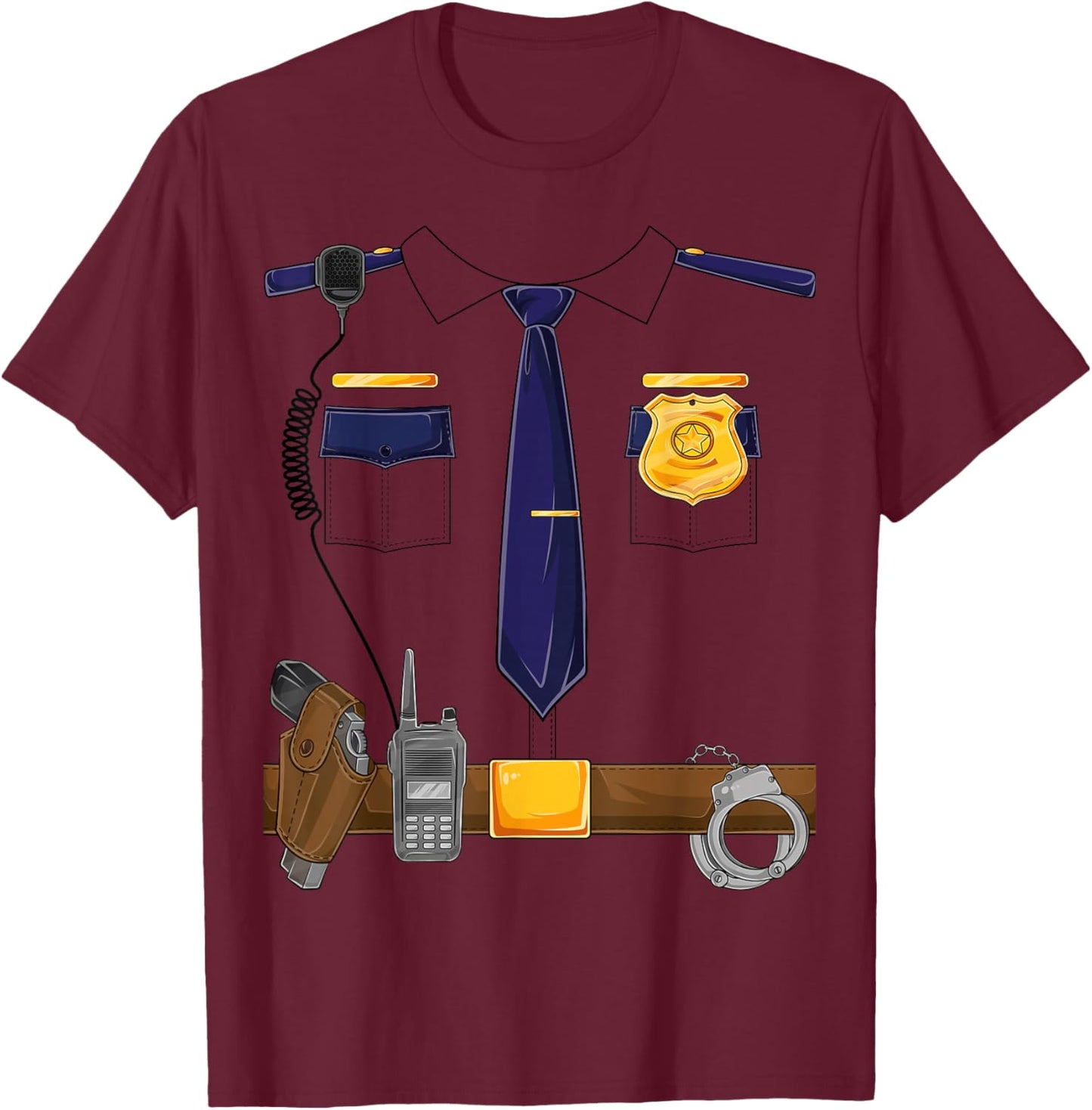 Halloween Police Costume Policeman Police Officer Kids Men Small T-Shirt - T-Shirt | Maroon
