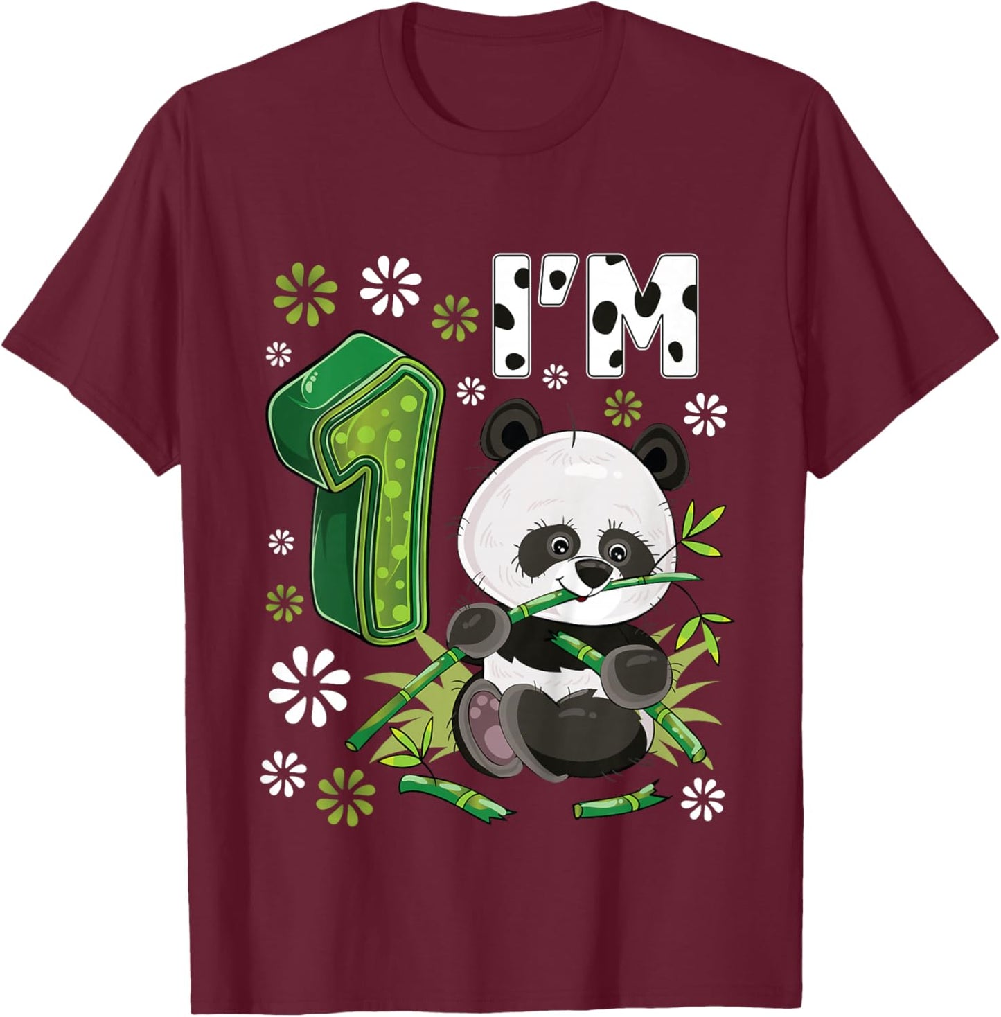 1 Year Old Panda 1st Birthday Party Animal Panda Lover T-Shirt - T-Shirt | Maroon