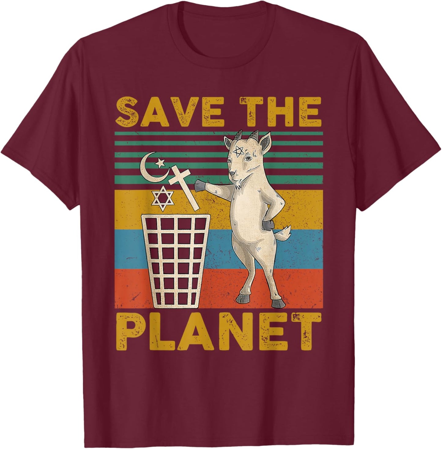 Satanic Goat Hail Satan Save The Planet T-Shirt - T-Shirt | Maroon