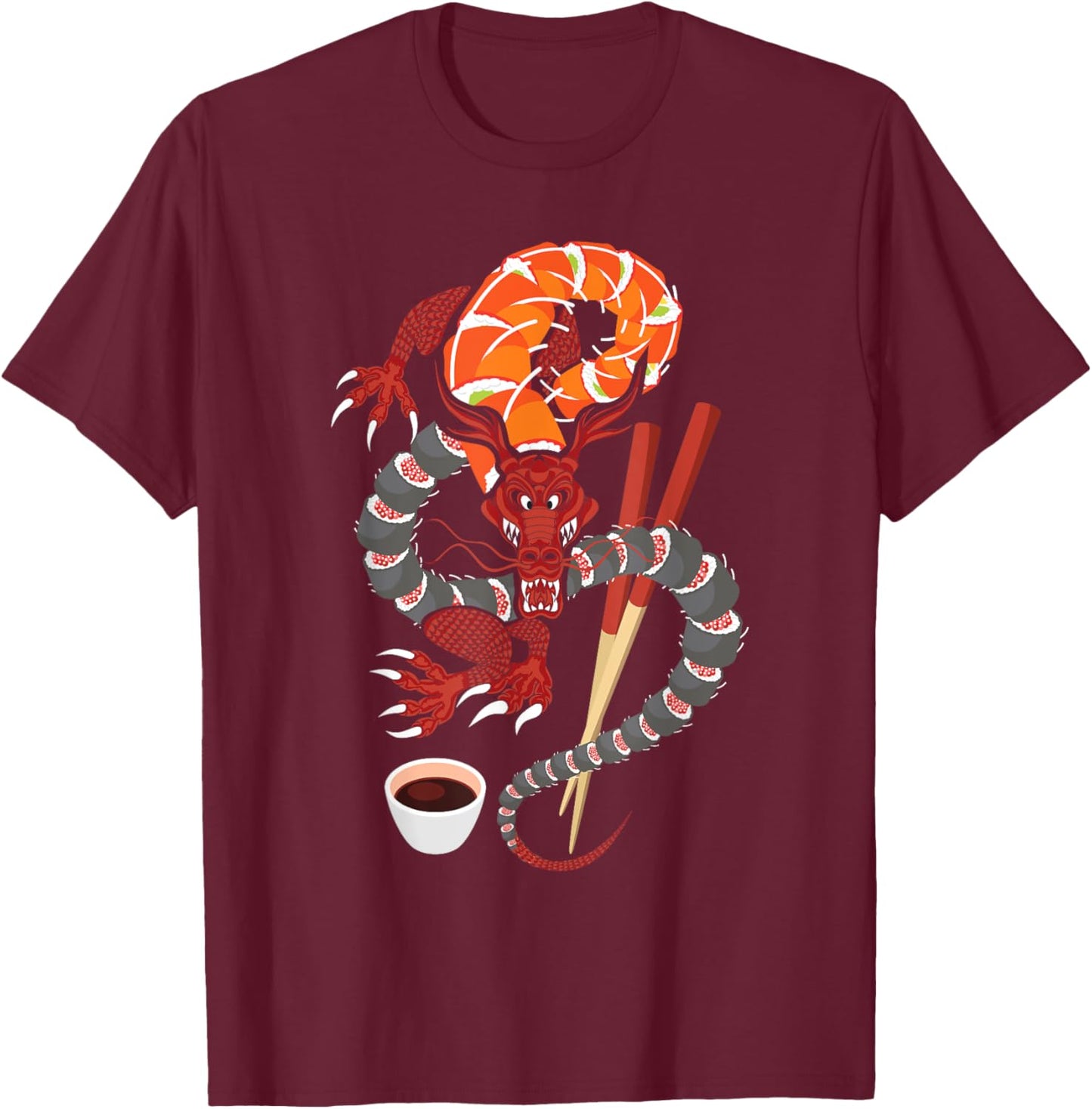 Sushi Dragon - Anime Japan Japanese Cuisine Chef Food Lover T-Shirt - T-Shirt | Maroon