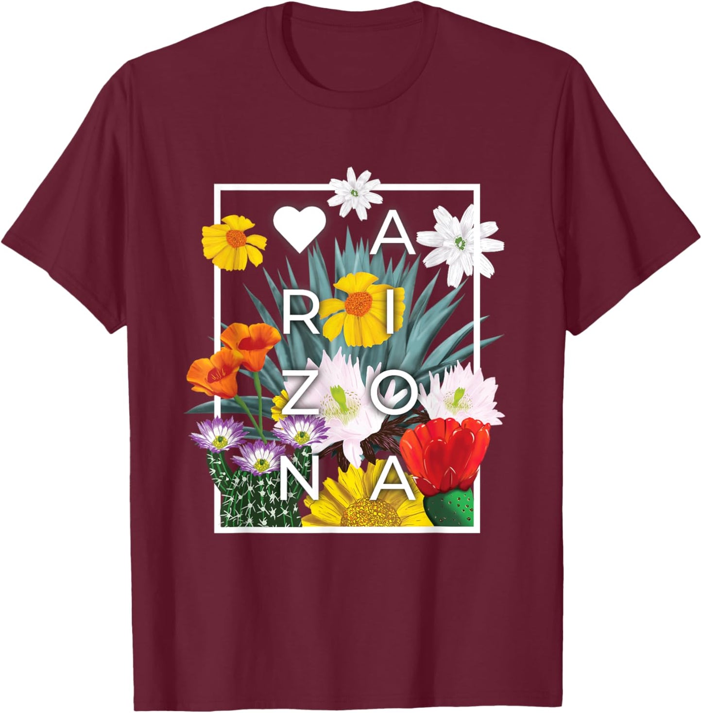Flowers of Arizona Word Art - Arizonan Pride T-Shirt - T-Shirt | Maroon