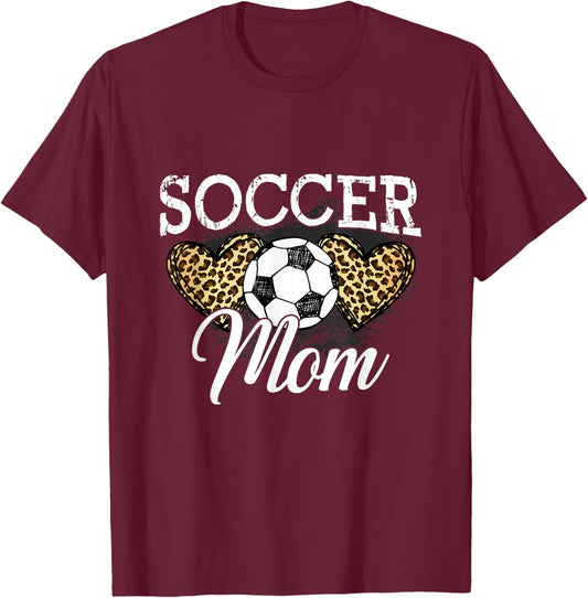 Soccer Shirt Mom Mother Leopard Soccer Mom T-Shirt - T-Shirt | Maroon