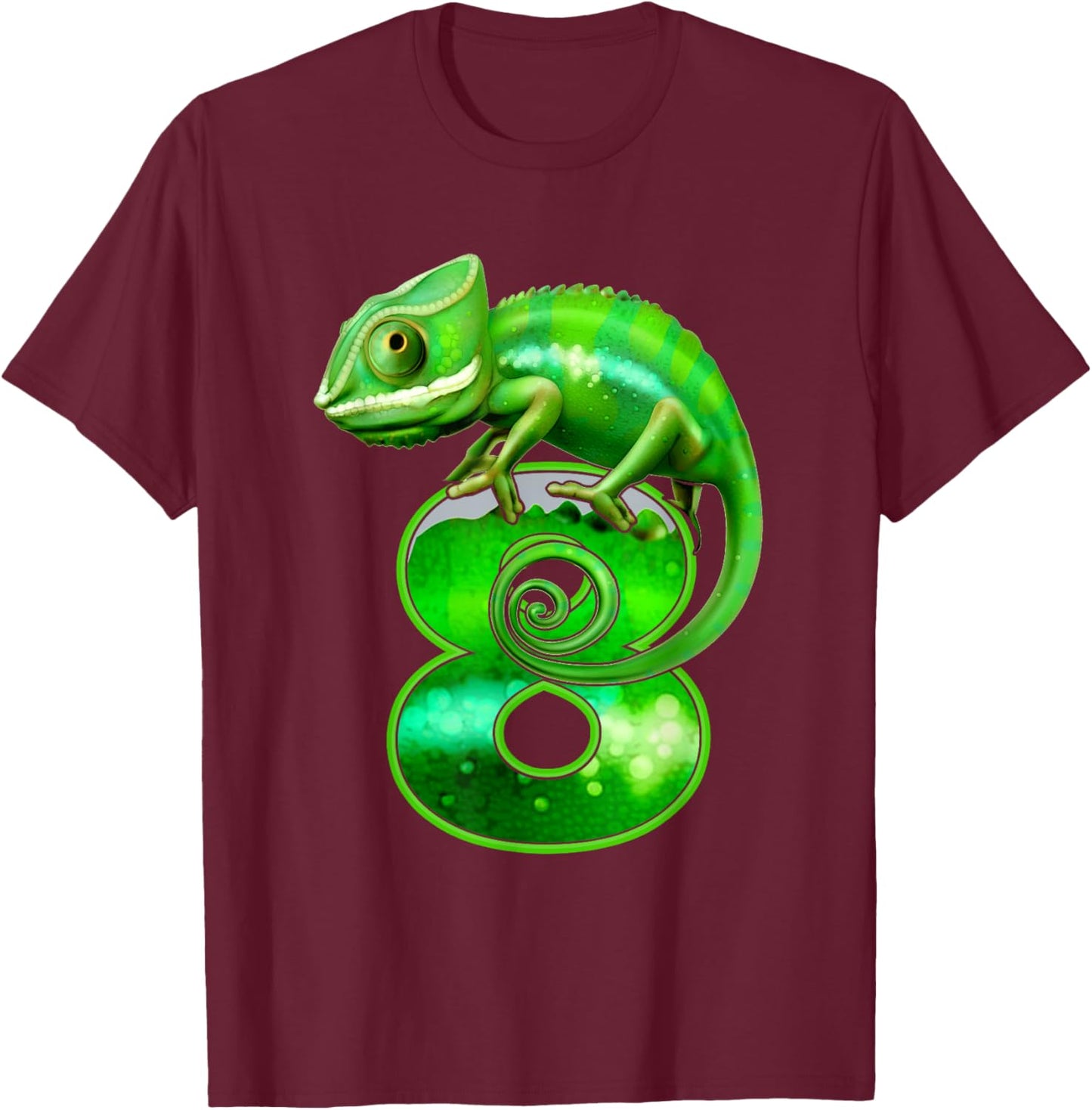 Kids 8 Years Old Lizard 8th Birthday Party Chameleon T-Shirt - T-Shirt | Maroon