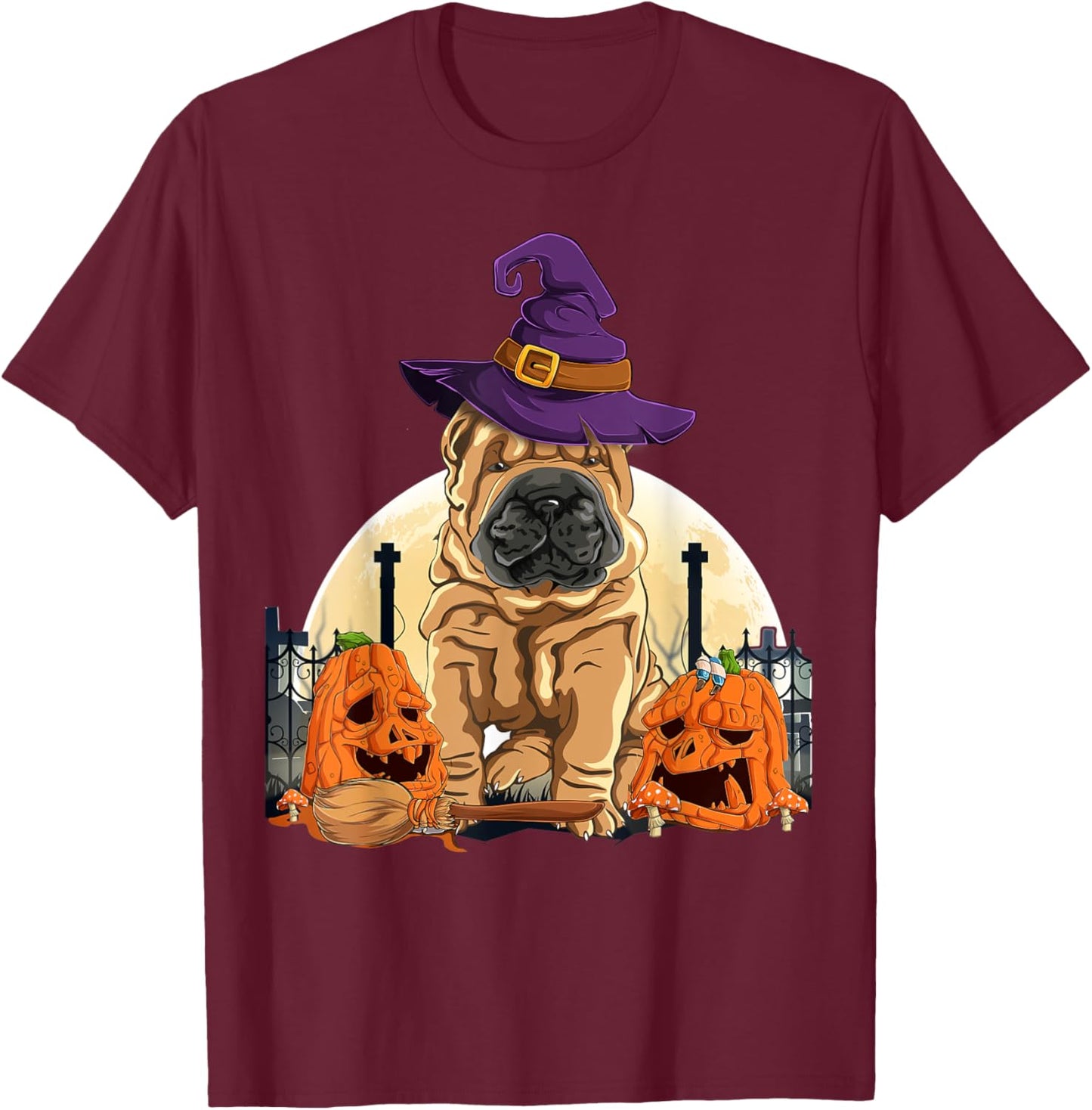 Shar-Pei Halloween Pumpkin & Moon For Dog Lover Shar Pei T-Shirt - T-Shirt | Maroon