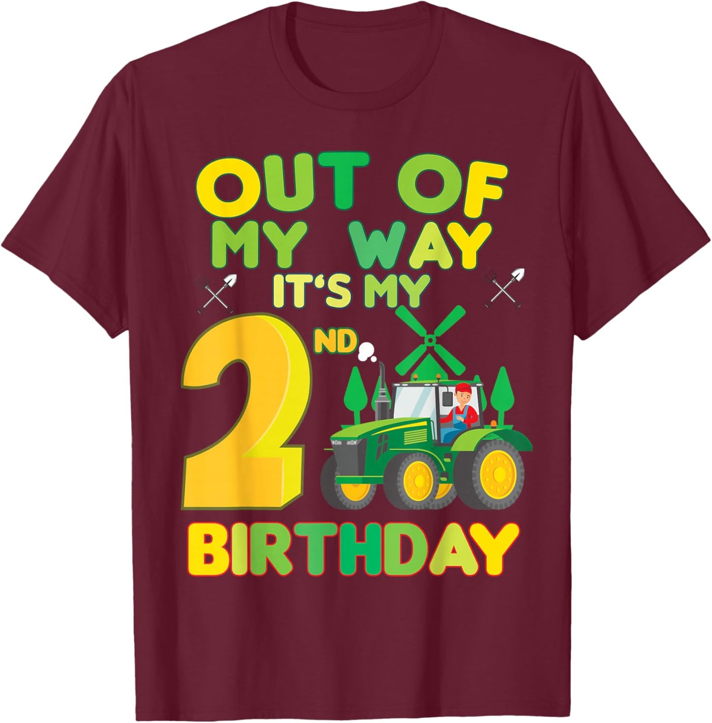 Kids Farmer bday out of my way it's my 2nd birthday tractor T-Shirt - T-Shirt | Maroon