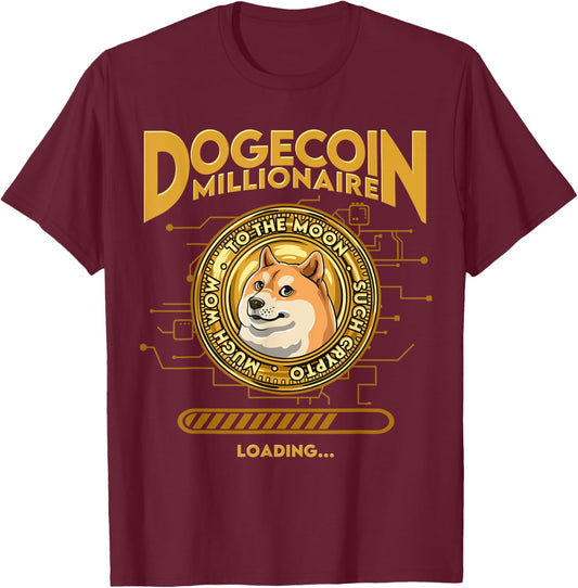 DOGE Dogecoin Crypto Coin Token Outfits Dogecoin Millionaire Funny DOGE Crypto - Black, Medium T-Shirt - T-Shirt | Maroon