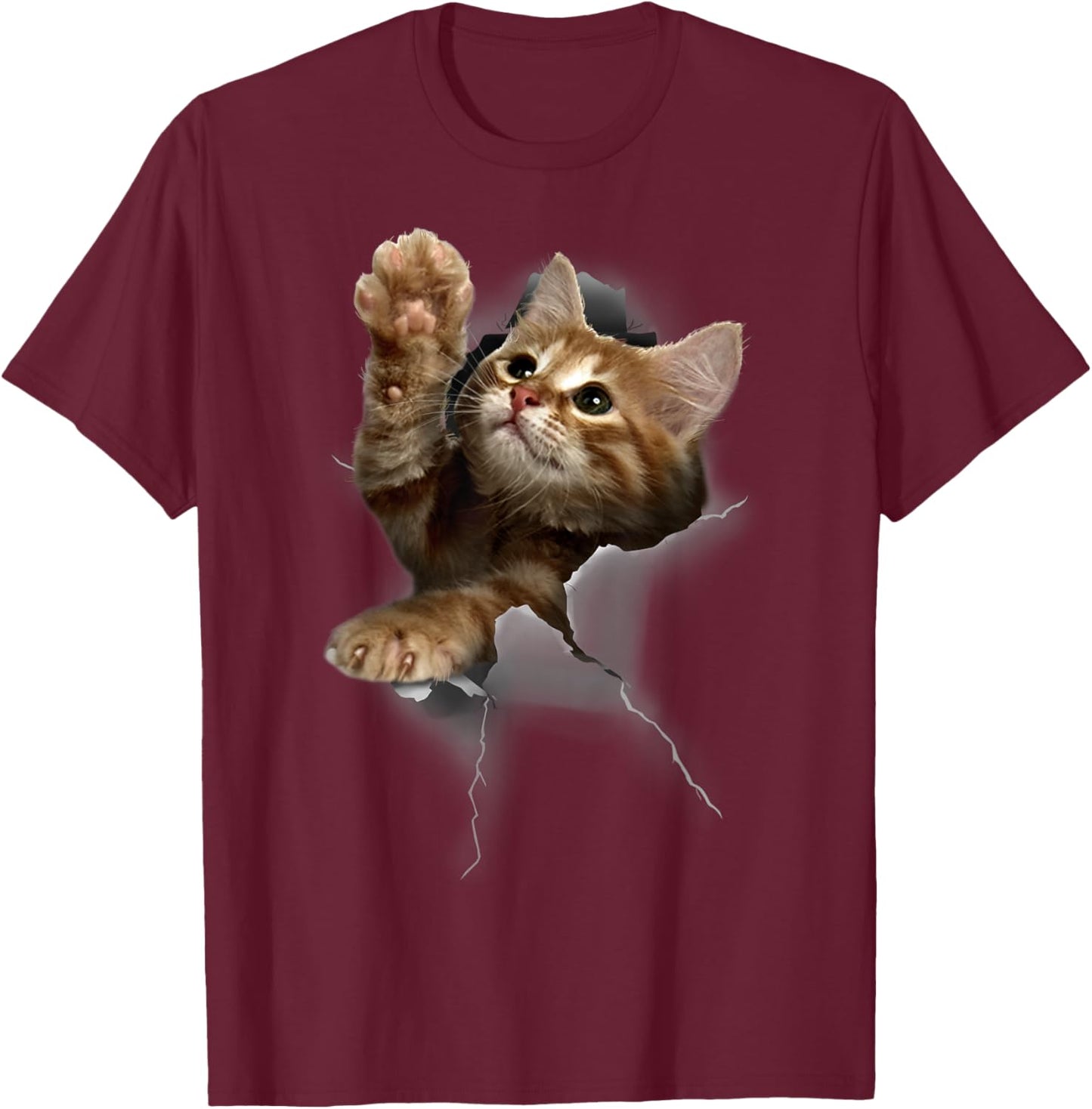 Lovely Kitten Cracked Wall Cats Shirt Gifts T-Shirt - T-Shirt | Maroon