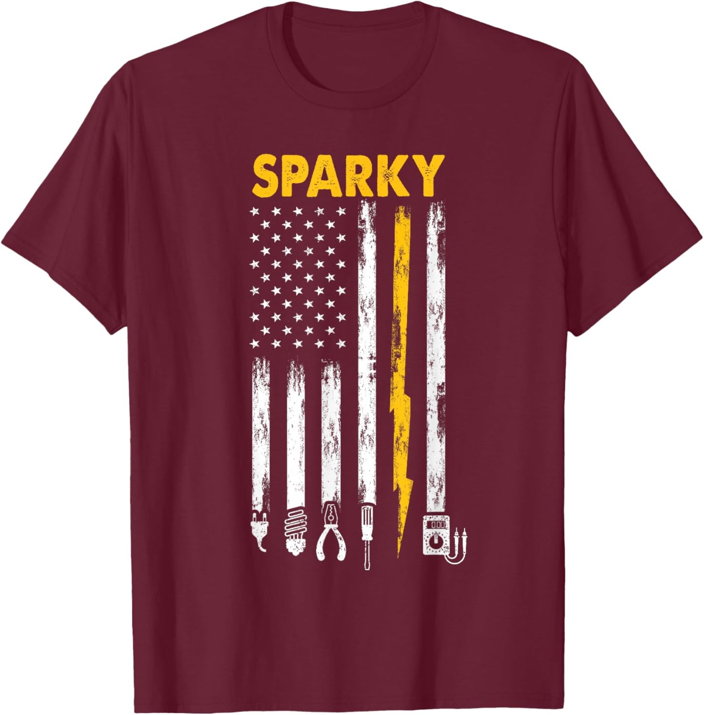 Electrician US Flag Sparky Tools T-Shirt - T-Shirt | Maroon