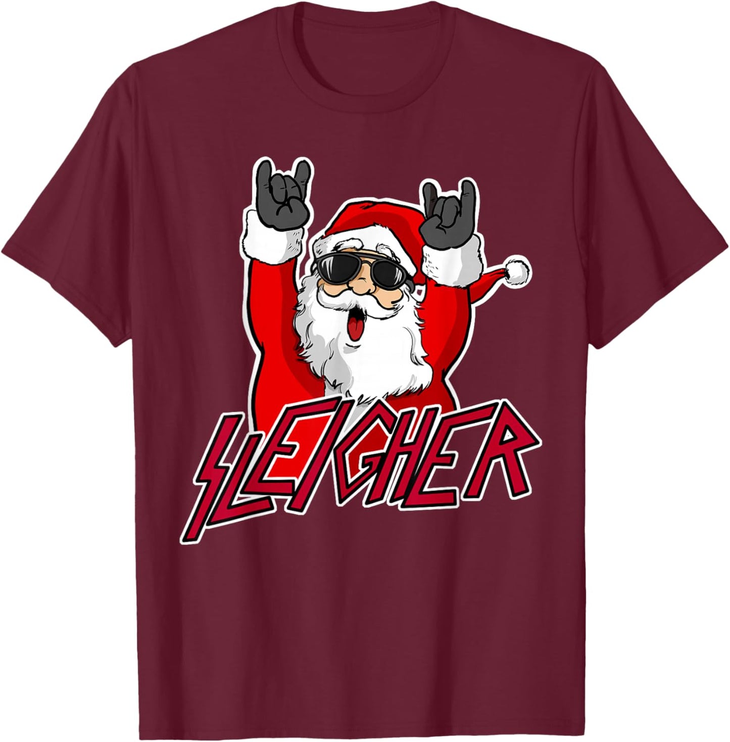 Sleigher Santa Claus Metal Christmas funny Hail Santa T-Shirt - T-Shirt | Maroon