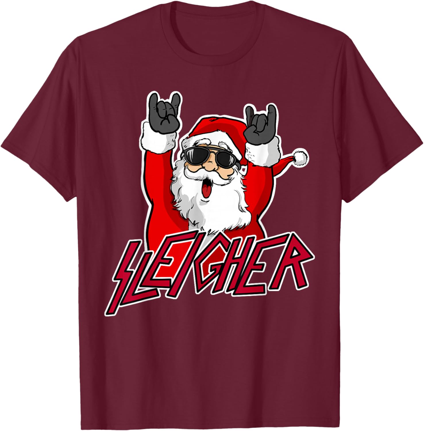 Sleigher Santa Claus Metal Christmas funny Hail Santa T-Shirt - T-Shirt | Maroon