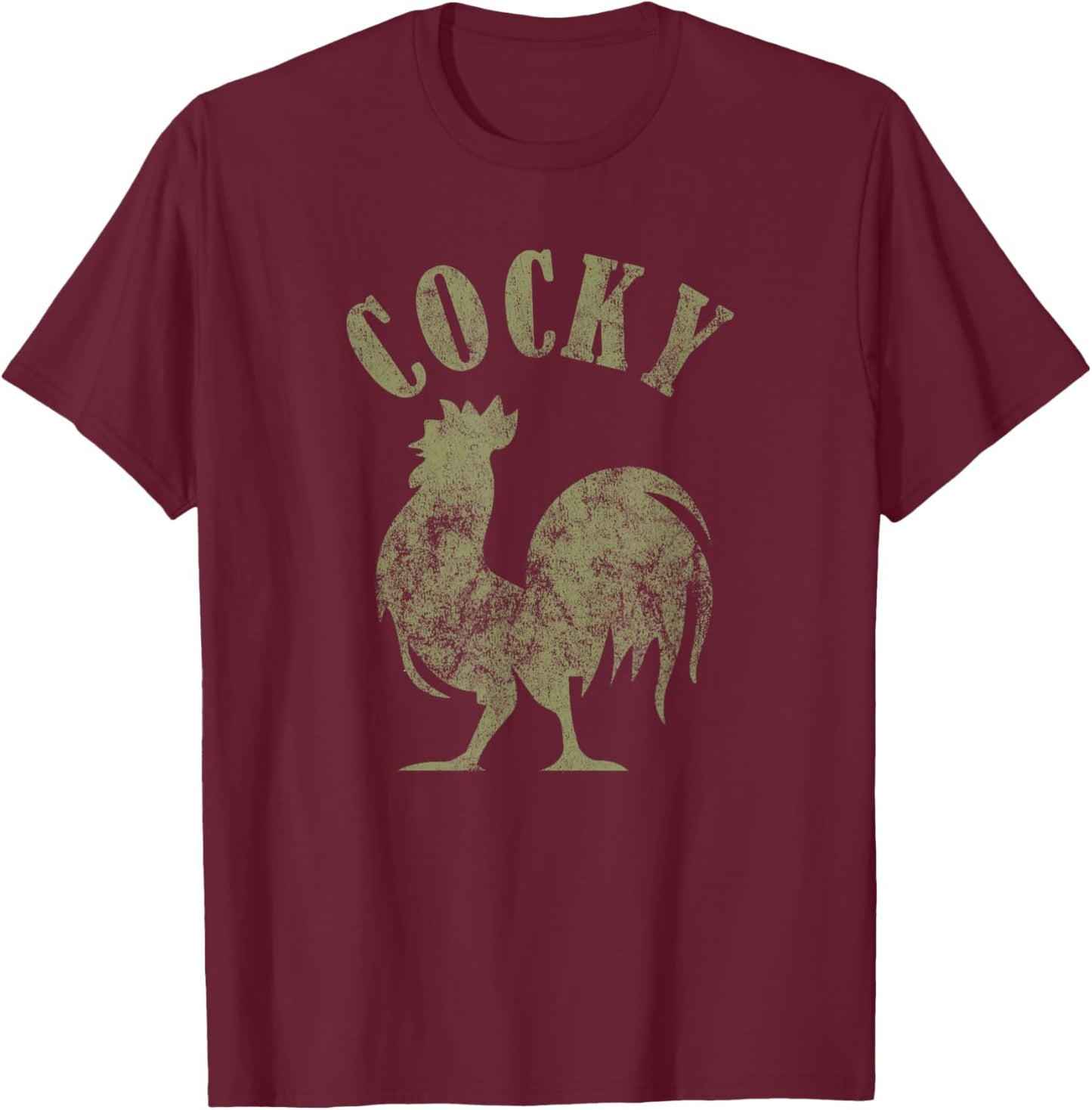 Funny Vintage Retro Distressed Cocky Rooster Lover Men T-Shirt - T-Shirt | Maroon
