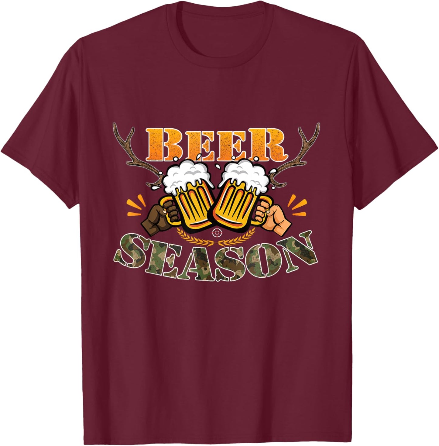 Funny Beer Season Hunting with Beer and Deer Hunting Lover T-Shirt - T-Shirt | Maroon