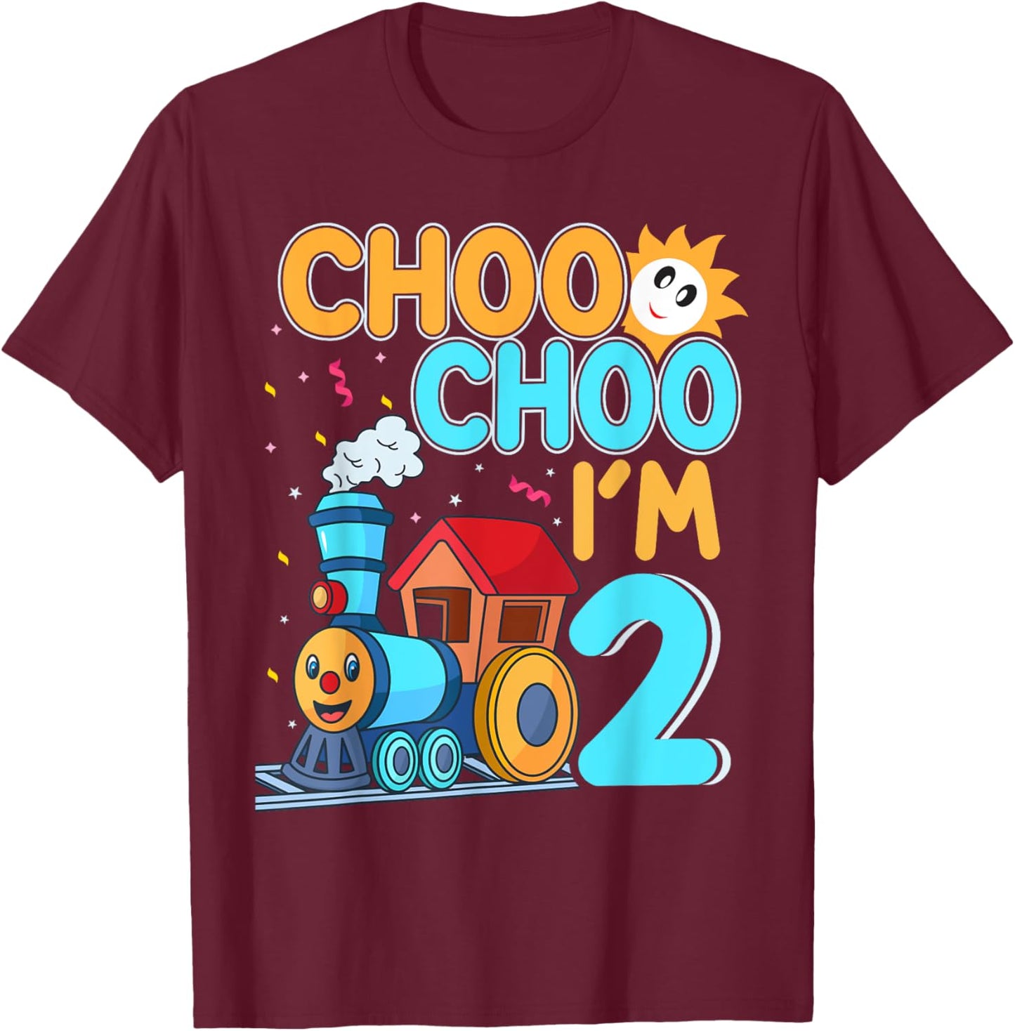 Kids Train Choo Choo I'm 2 Year Old Toddler 2nd Birthday T-Shirt - T-Shirt | Maroon