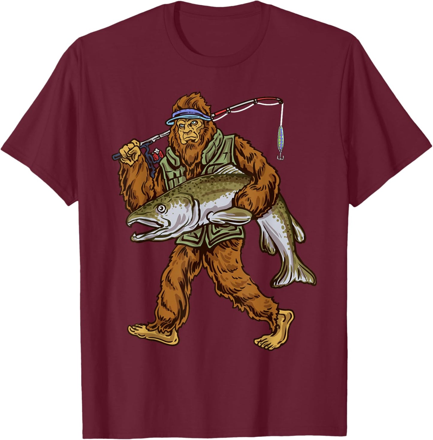 King Salmon Fishing Trout Hunting Bigfoot Fishermen T-Shirt - T-Shirt | Maroon