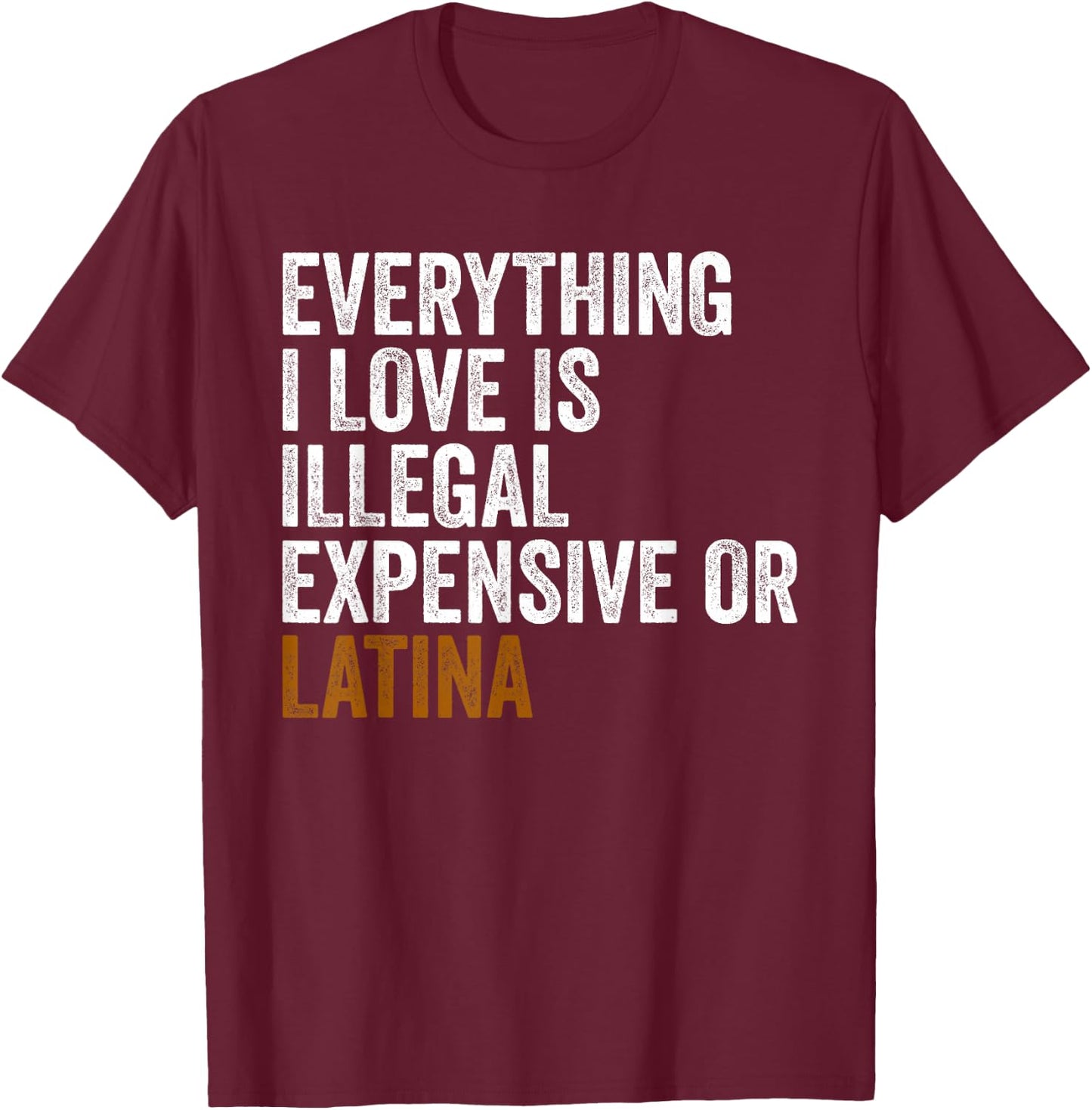 Funny EVERYTHING I LOVE IS ILLEGAL EXPENSIVE OR LATINA T-Shirt - T-Shirt | Maroon