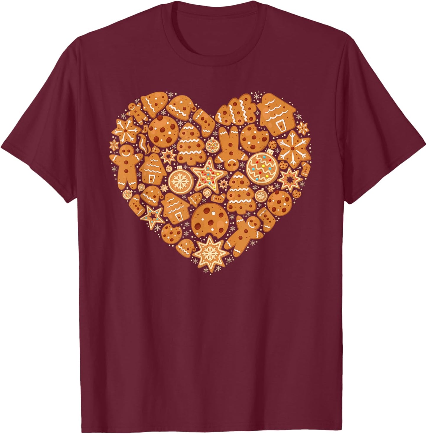 Bake Baking Gingerbread Man Christmas Cookie Heart T-Shirt - T-Shirt | Maroon