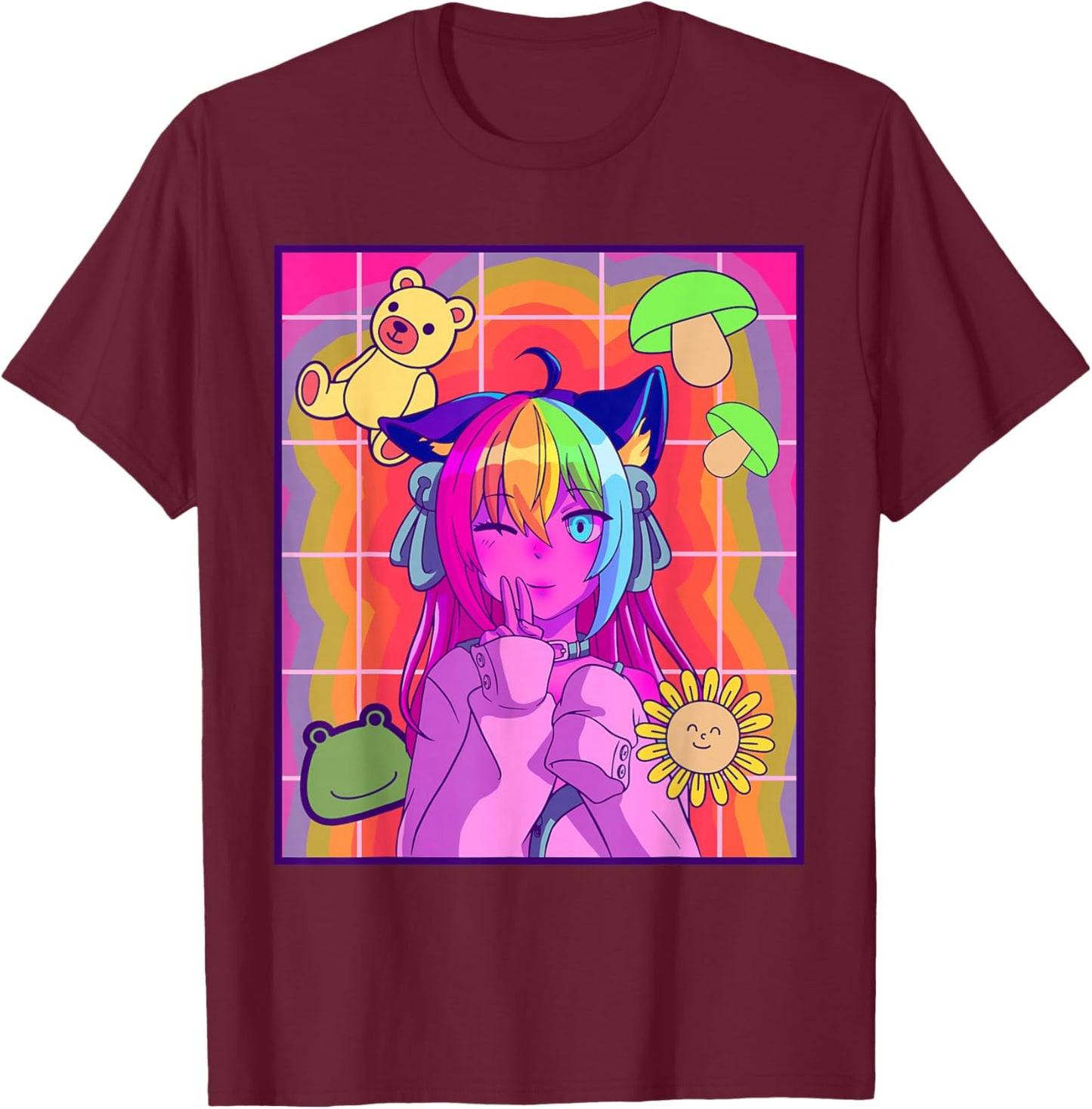 Kidcore Aesthetic Kawaii Anime Girl Old Indie 80s 90s Retro T-Shirt - T-Shirt | Maroon