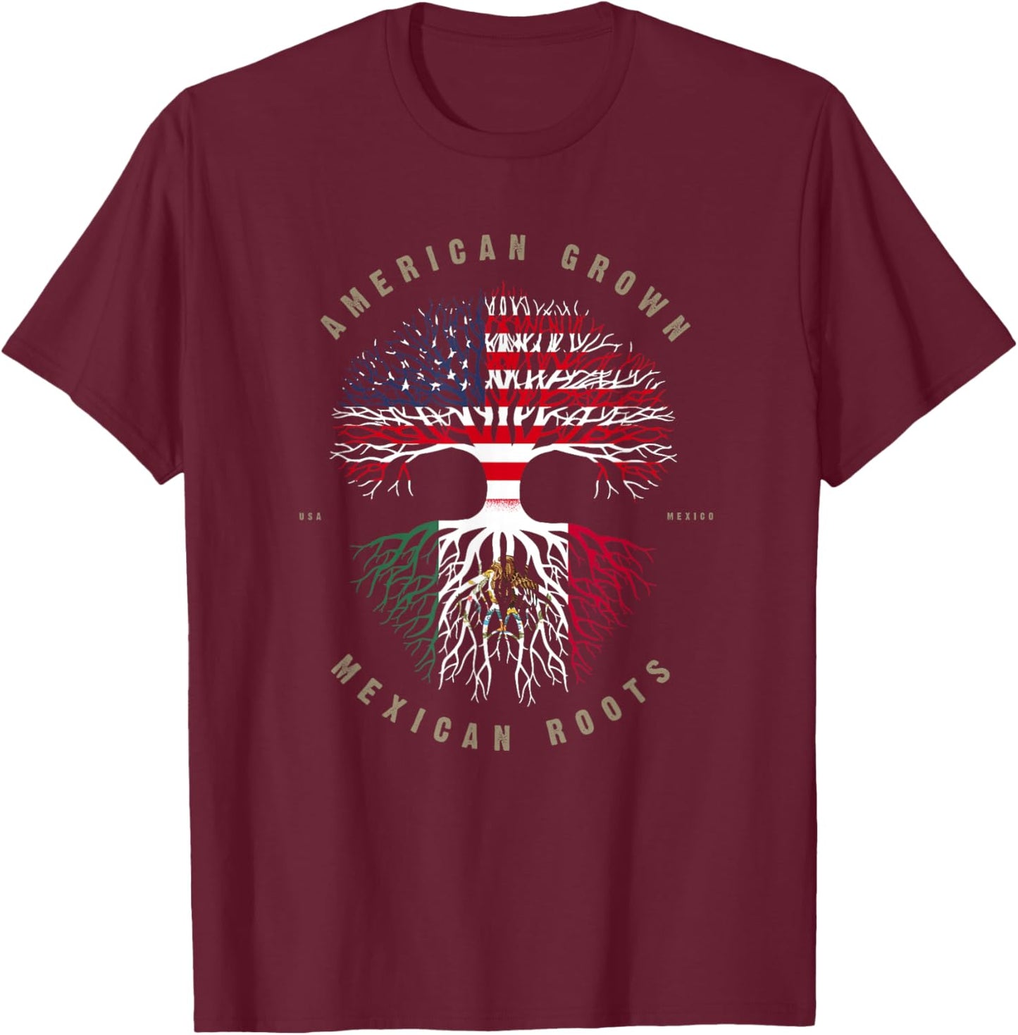 American Grown Mexican Roots Mexico Flag T-Shirt - T-Shirt | Maroon