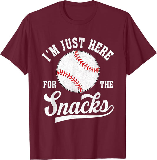 I'm Just Here For The Snacks Funny Fantasy Baseball T-Shirt - T-Shirt | Maroon