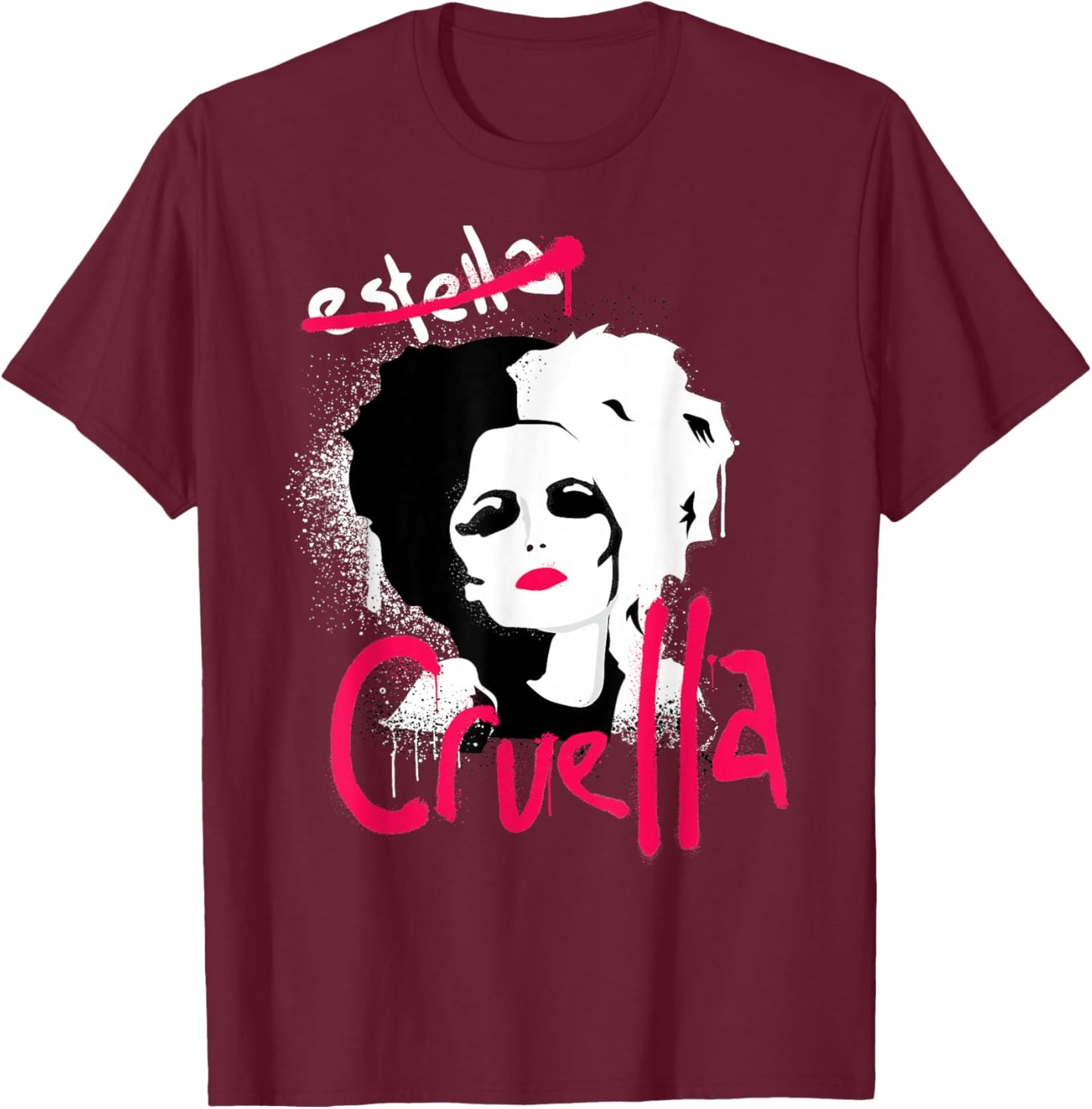 Disney Cruella Estella Punk Rock Spray Paint T-Shirt - T-Shirt | Maroon