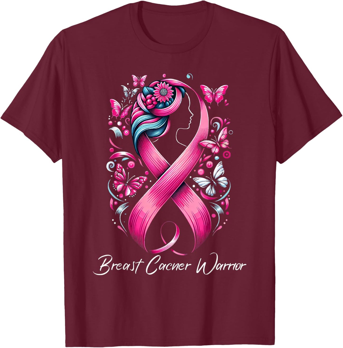 Faith Hope Love Ribbon Breast Cancer Awareness Warrior Pink T-Shirt - T-Shirt | Maroon