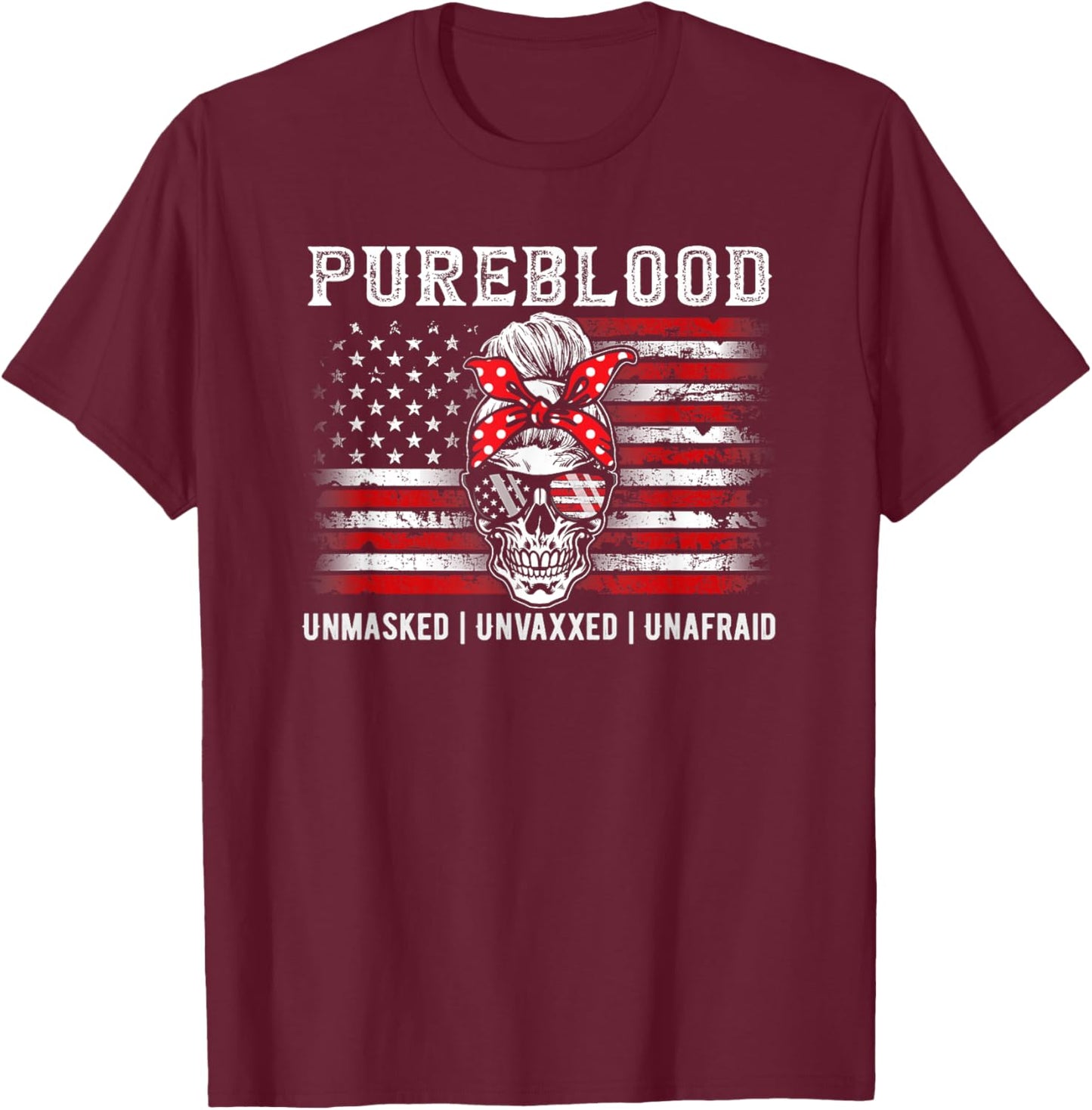 Pureblood Movement #Pureblood Medical Freedom Women USA Flag T-Shirt - T-Shirt | Maroon